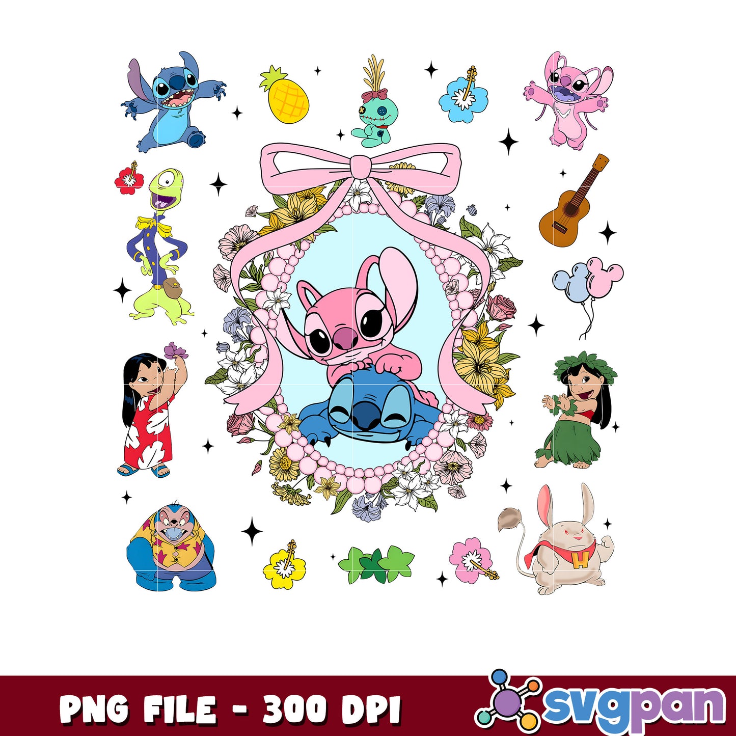 Angel and stitch photo frame png, disney characters png, disneyland png