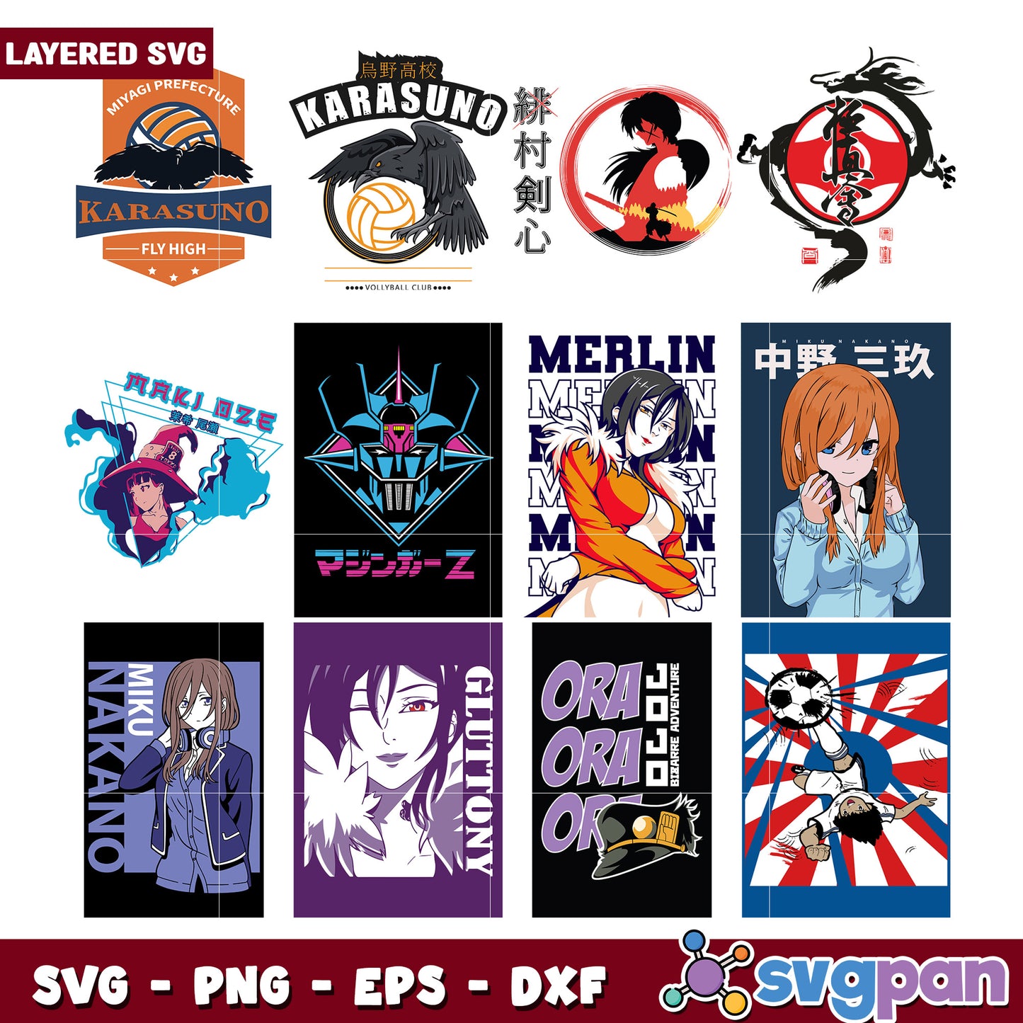 Anime Character Bundle SVG Designs for Crafting