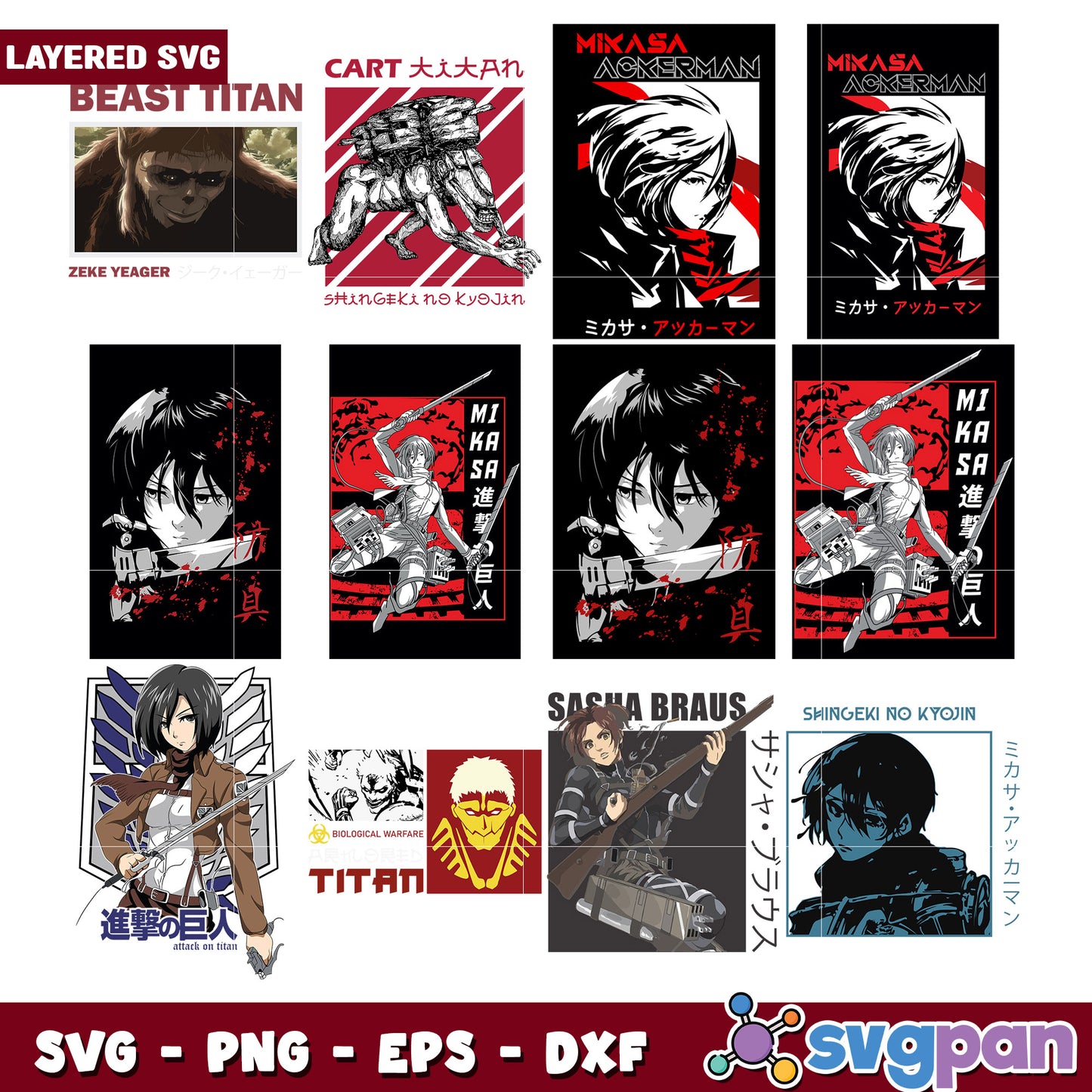 Anime Character SVG Bundle Attack on Titan Designs