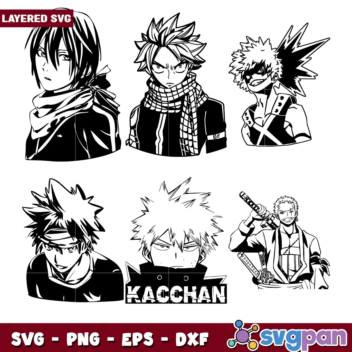 Anime Character SVG Bundle Layered PNG, EPS, DXF