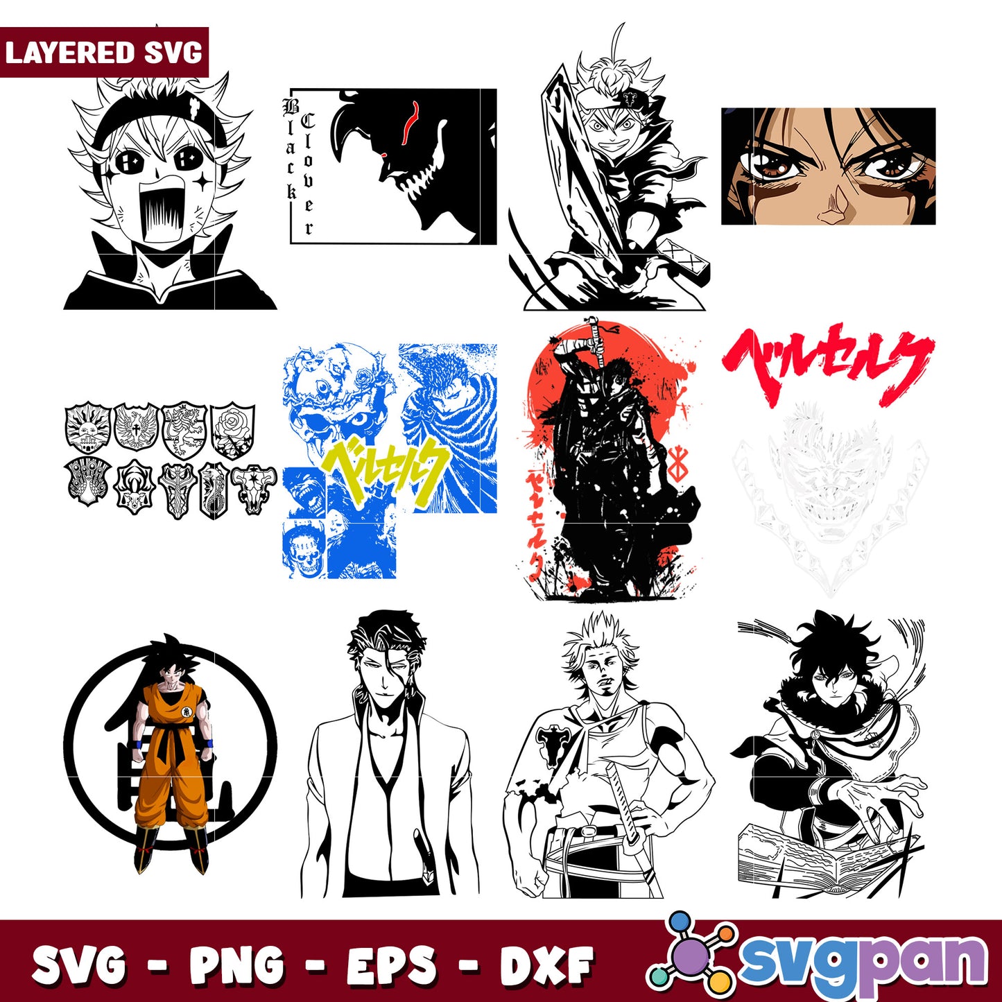 Anime SVG Bundle Black Clover, Berserk & More