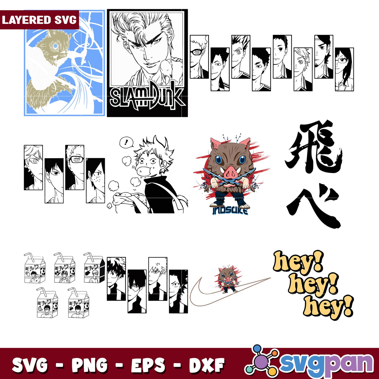 Anime SVG Bundle Slam Dunk, Demon Slayer
