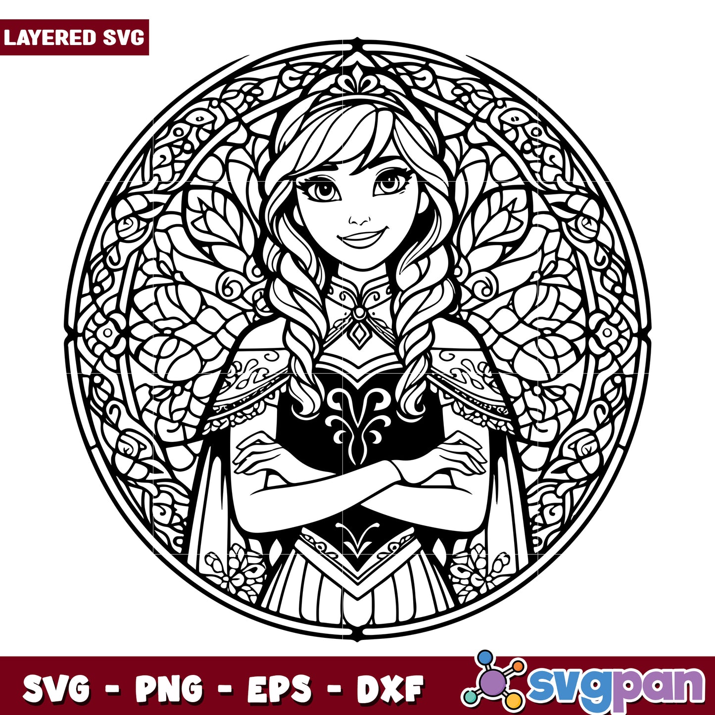 Anna Frozen Mandala SVG Coloring Page