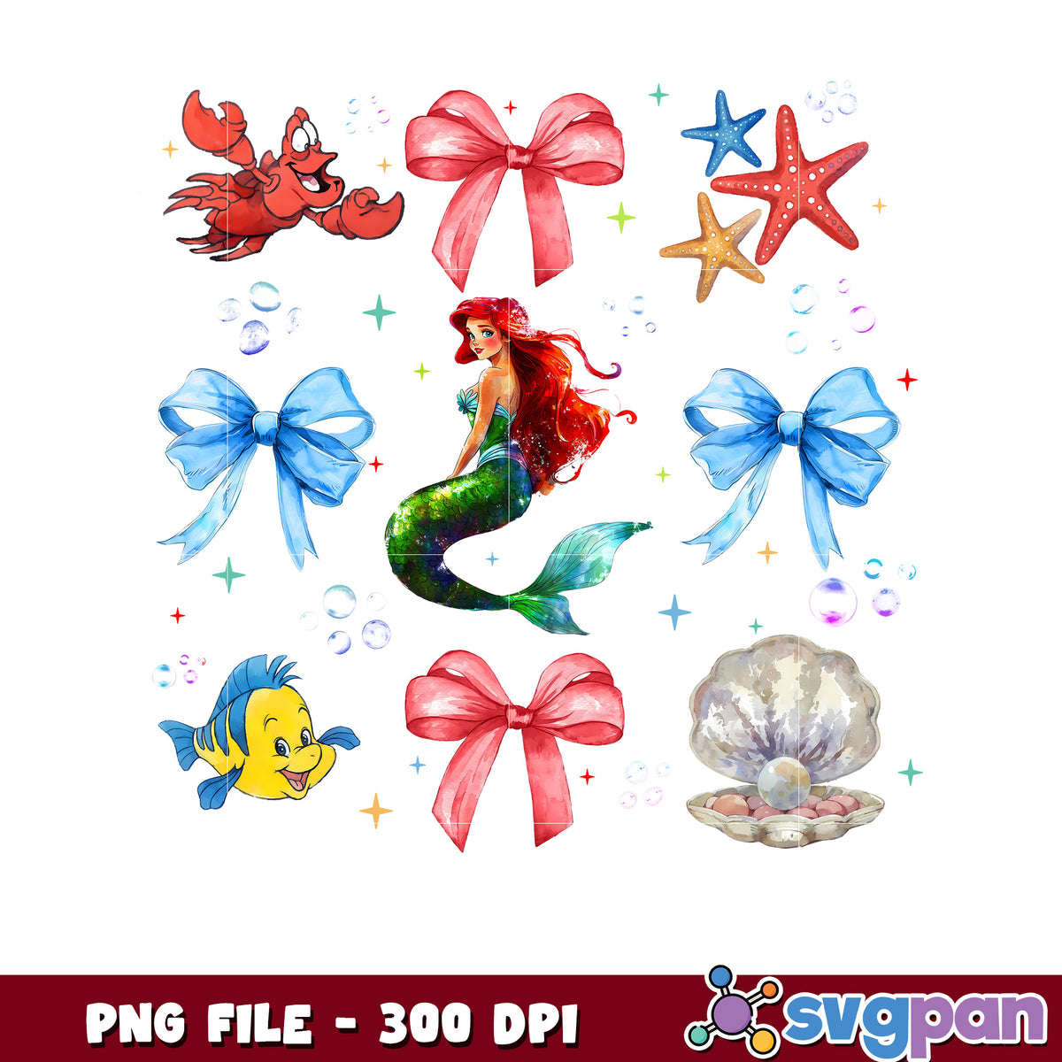 Ariel Mermaid PNG Watercolor Clipart