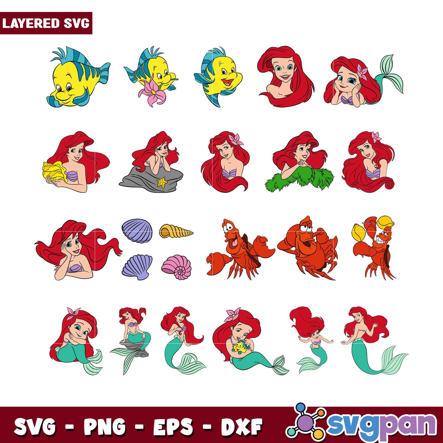 Ariel Mermaid SVG Bundle for Craft Projects