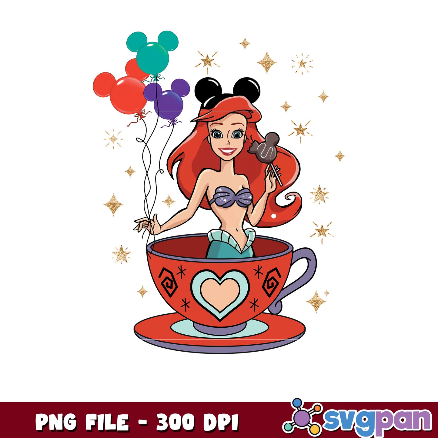 Ariel in Teacup PNG Disney Princess Art