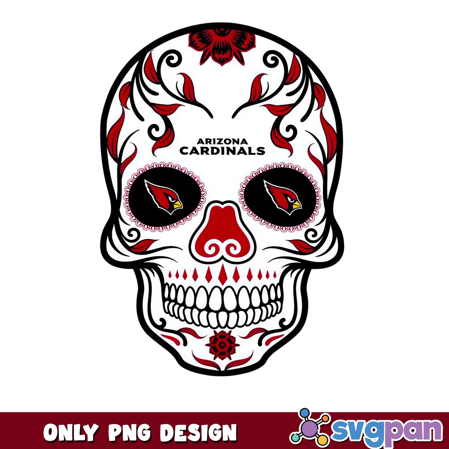 Arizona Cardinals Sugar Skull PNG, NFL Football PNG, Day Of The Dead PNG