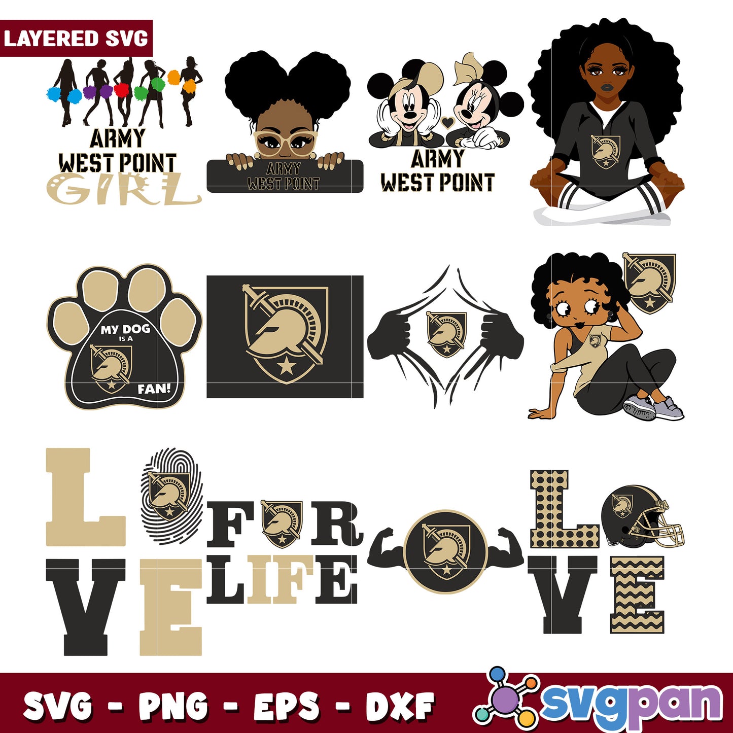 Army West Point Girl Layered SVG Bundle for Crafts