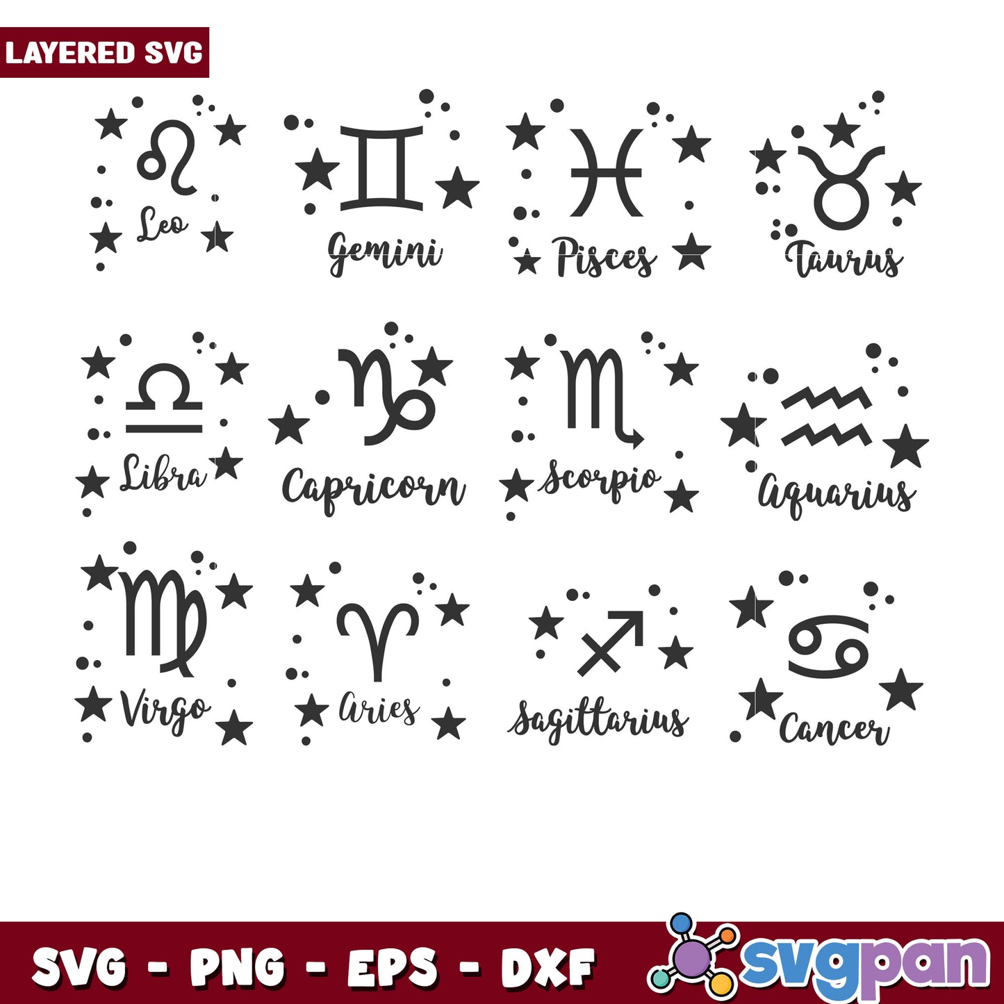 Astrology Zodiac Signs SVG Bundle for Crafts