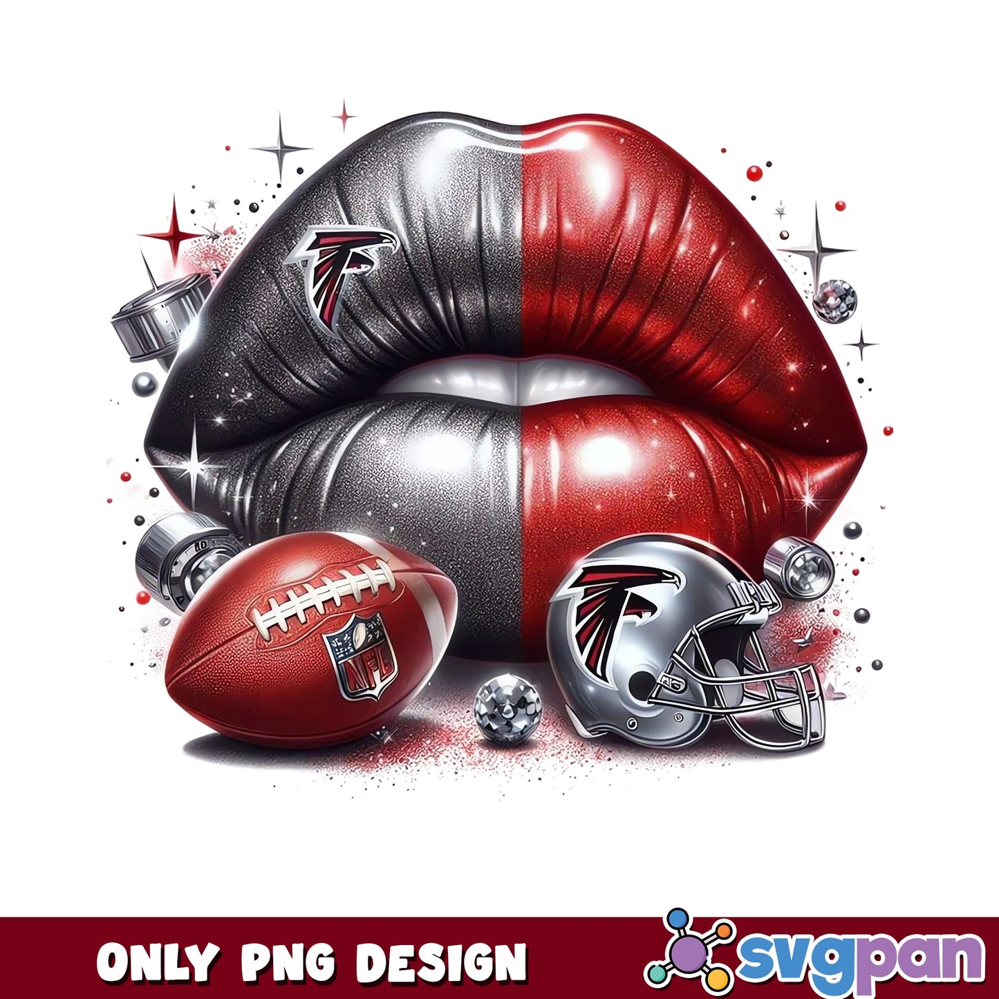 Atlanta Falcons Lips PNG, NFL Football Glitter Lips, Falcons PNG