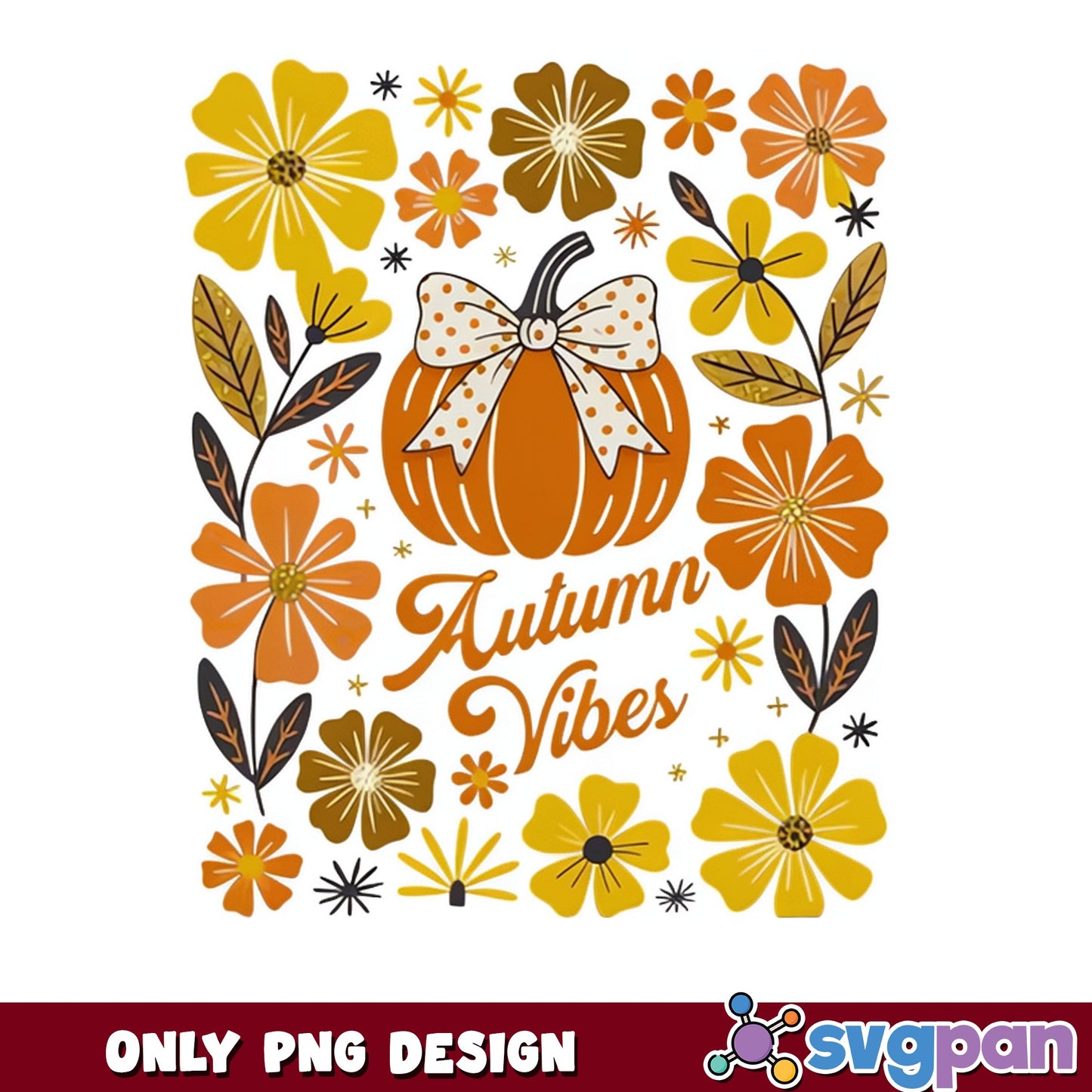 Autumn Vibes Pumpkin Floral PNG, Fall Pumpkin PNG, Retro Fall PNG