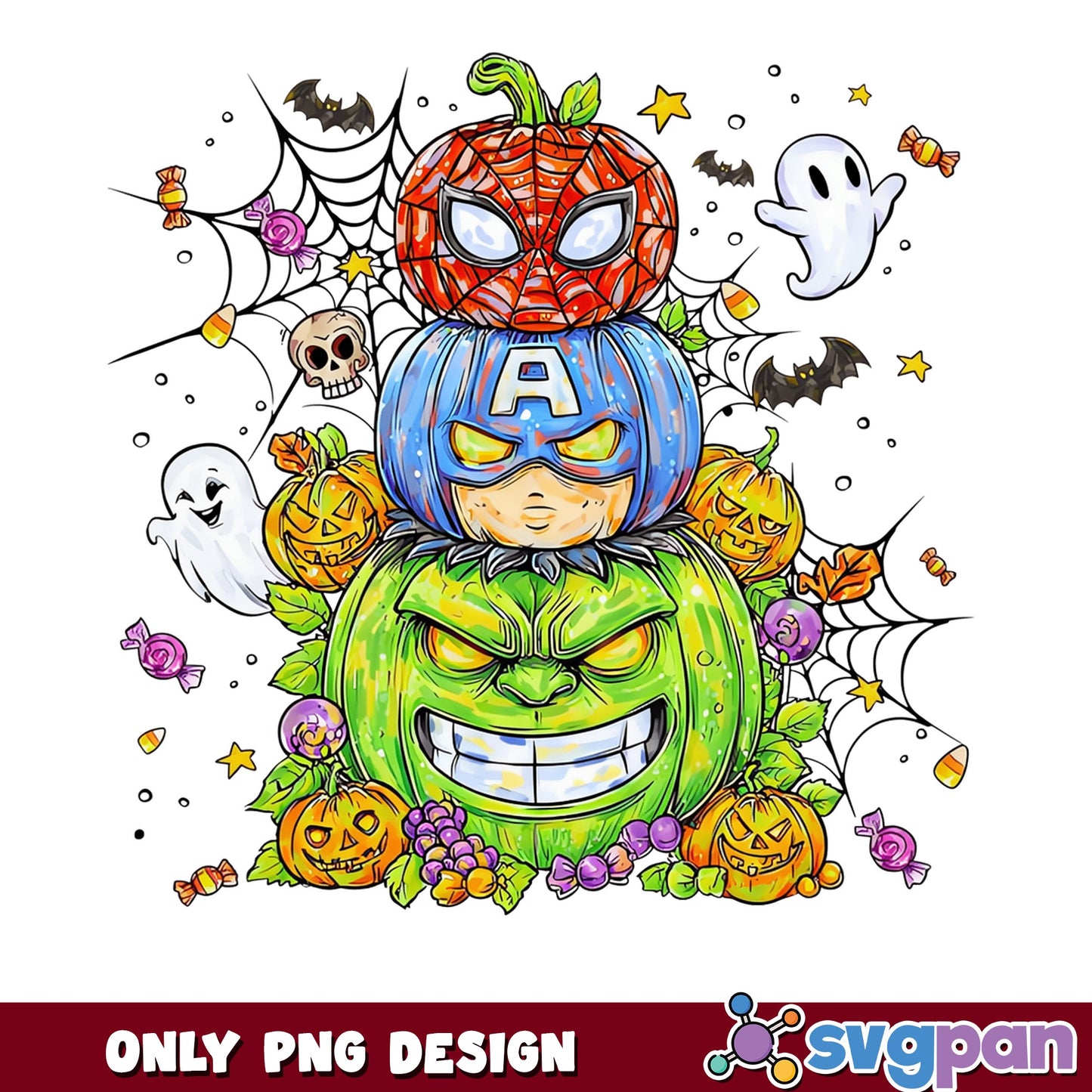 Avengers Pumpkin Stack Halloween PNG, Hulk Captain America PNG, Marvel PNG