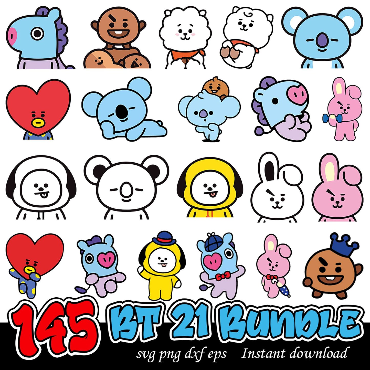 BT21 Character Bundle SVG Files for Instant Download 145 Items