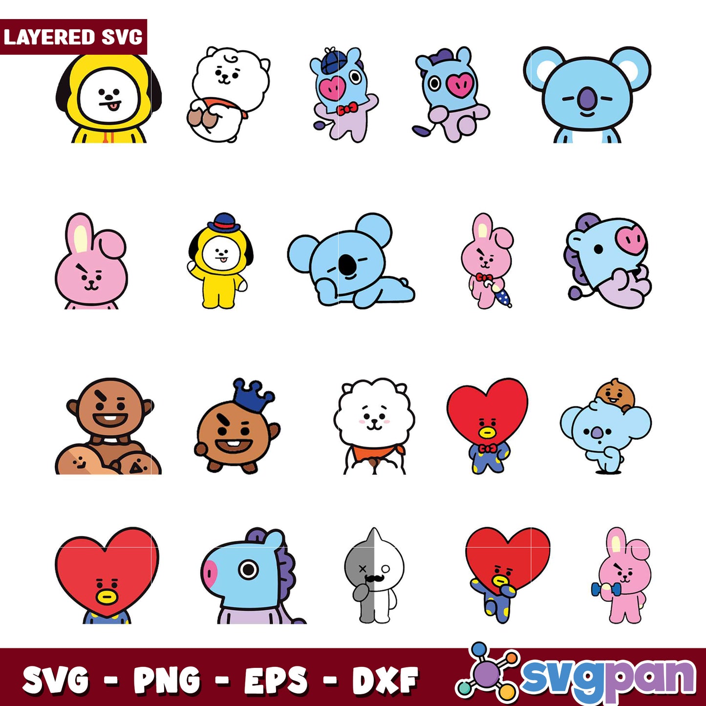 BT21 Layered SVG Bundle PNG, EPS, DXF
