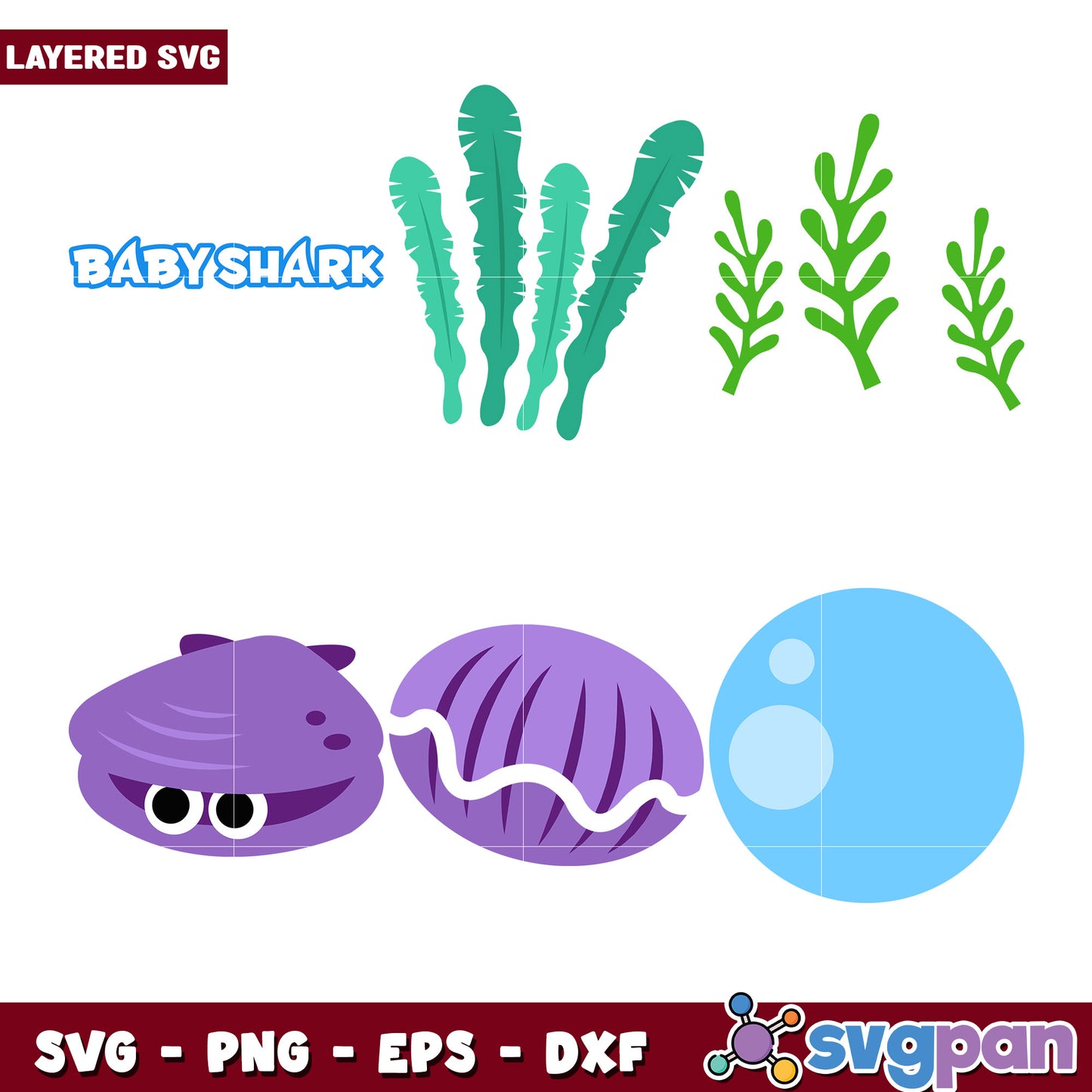 Baby Shark SVG Bundle Ocean Animals & Seaweed