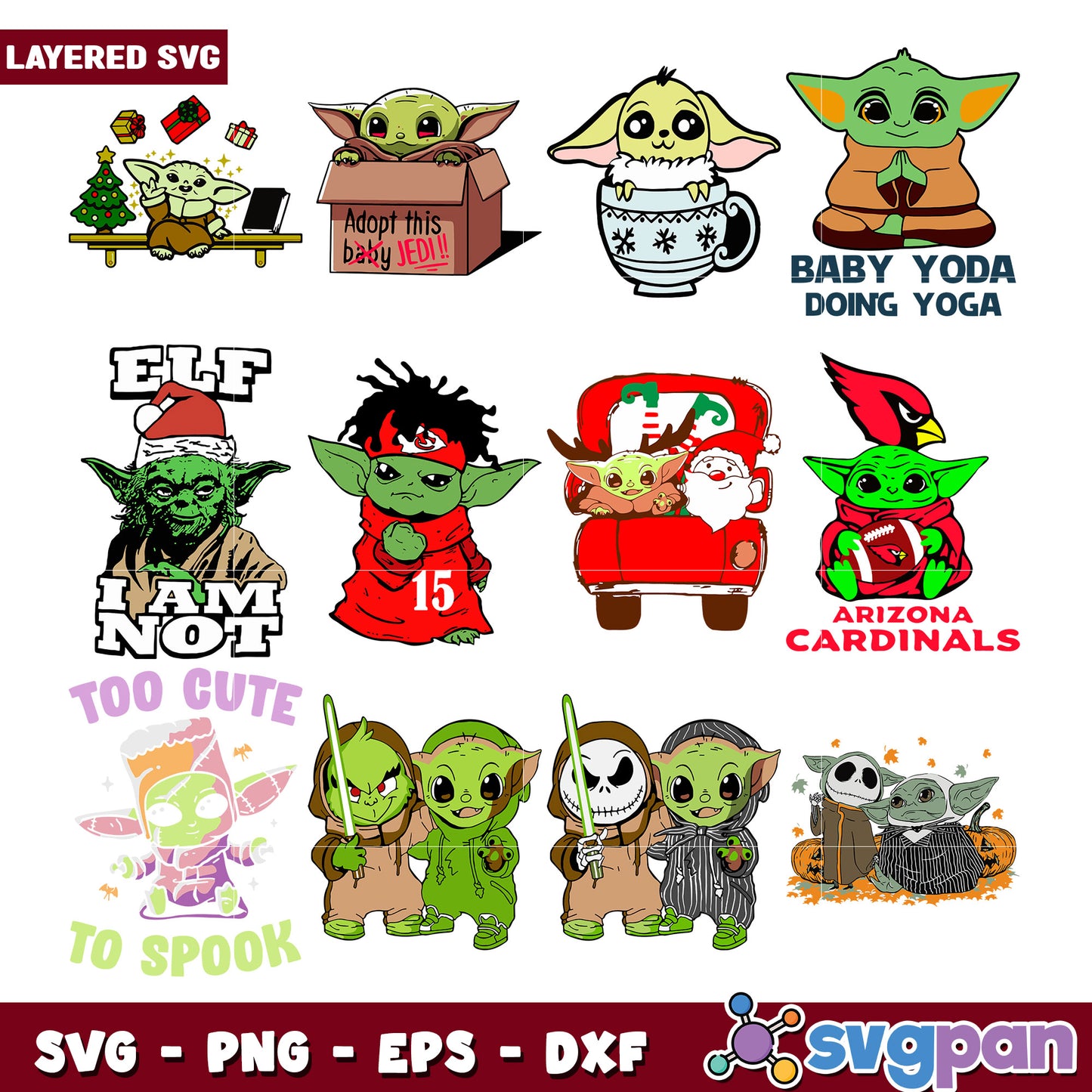 Baby Yoda SVG Bundle 10 Layered Designs