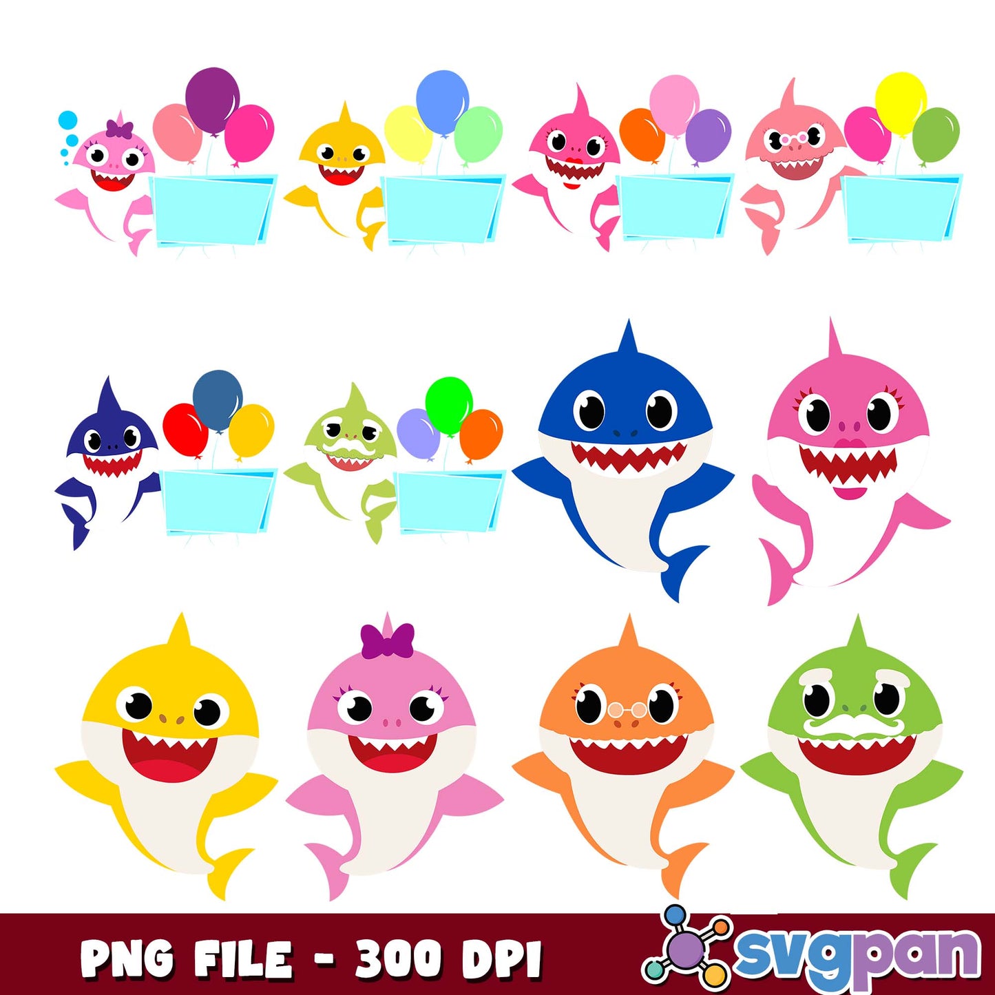 Baby shark balloon png bundle