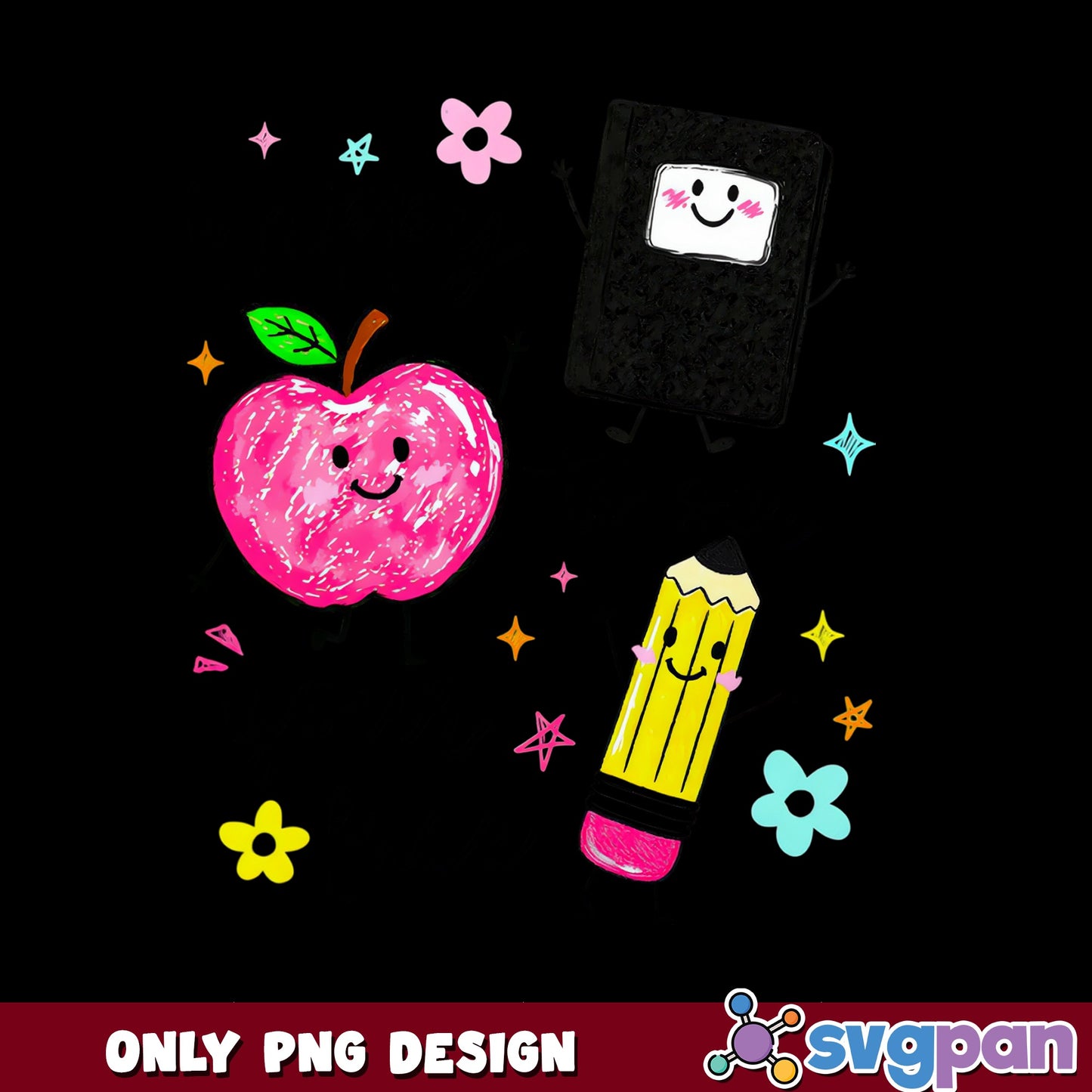 Back To School PNG, Cute Apple Pencil Notebook PNG, Teacher PNG