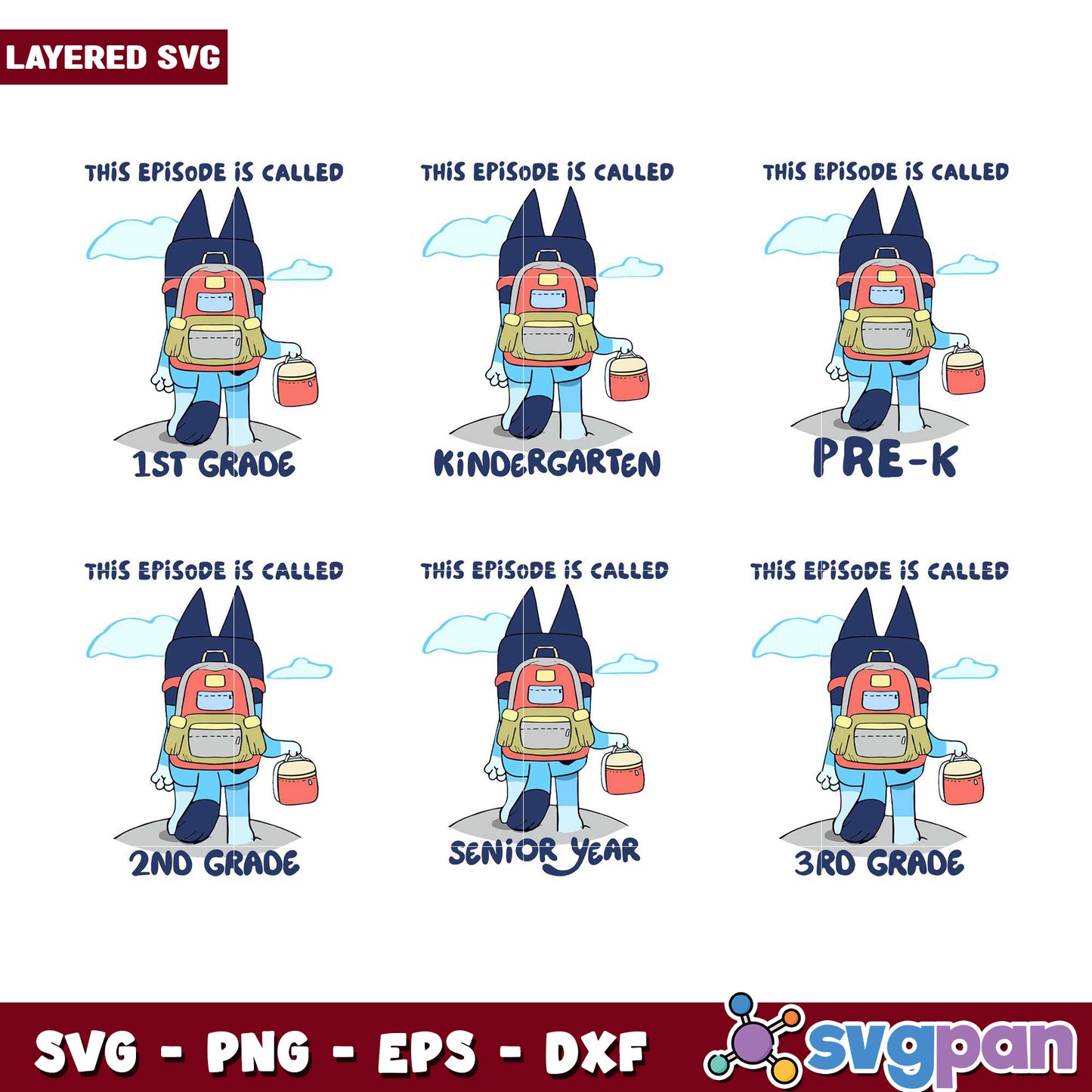 Backpack Pup SVG Bundle Grades K-3 & Senior Year