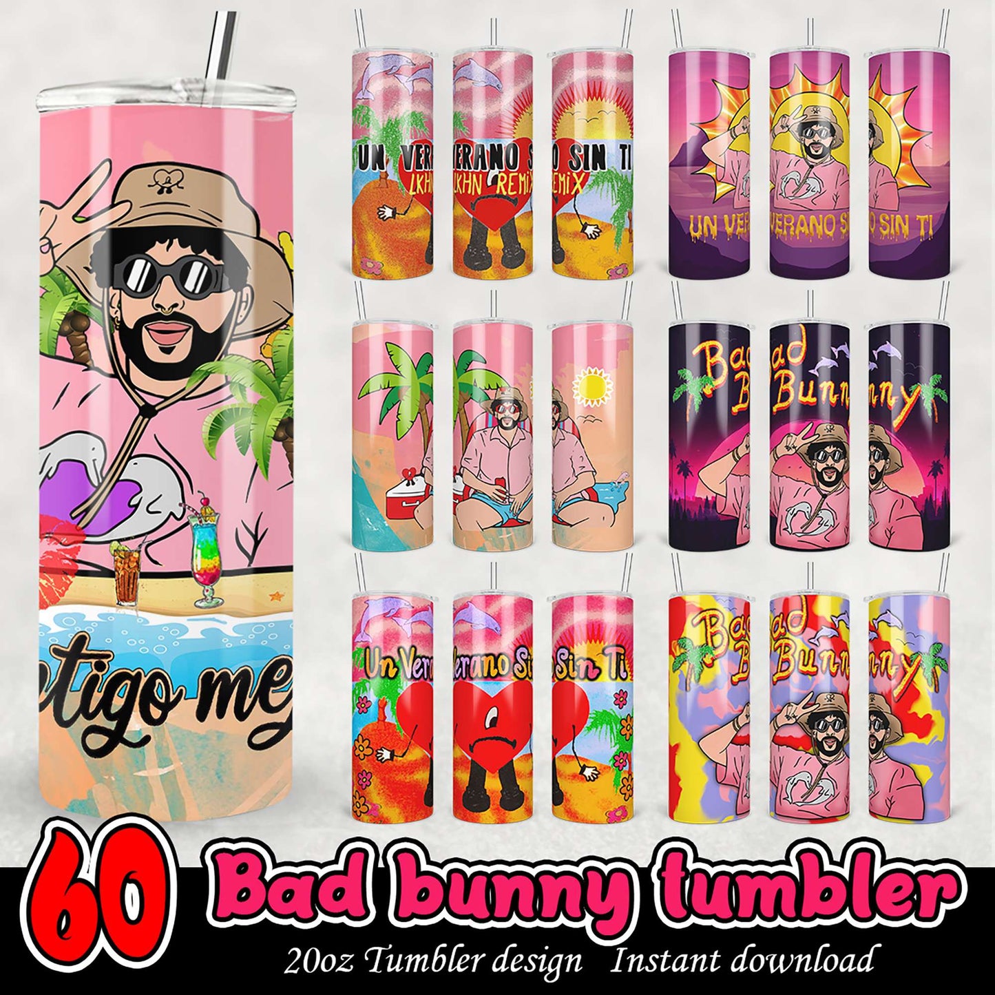 Bad Bunny Tumbler Designs PNG Bundle