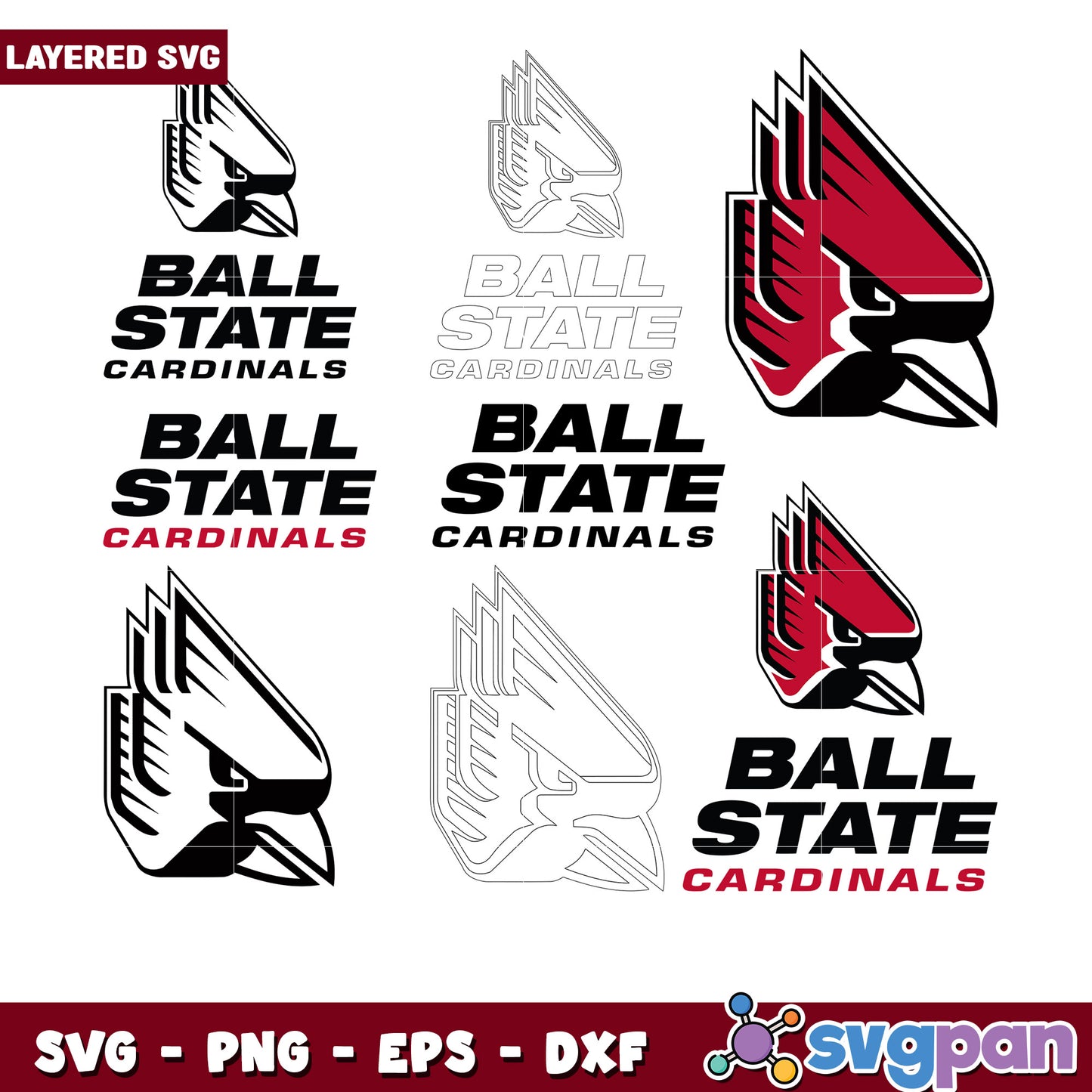 Ball State Cardinals SVG Bundle Layered Designs