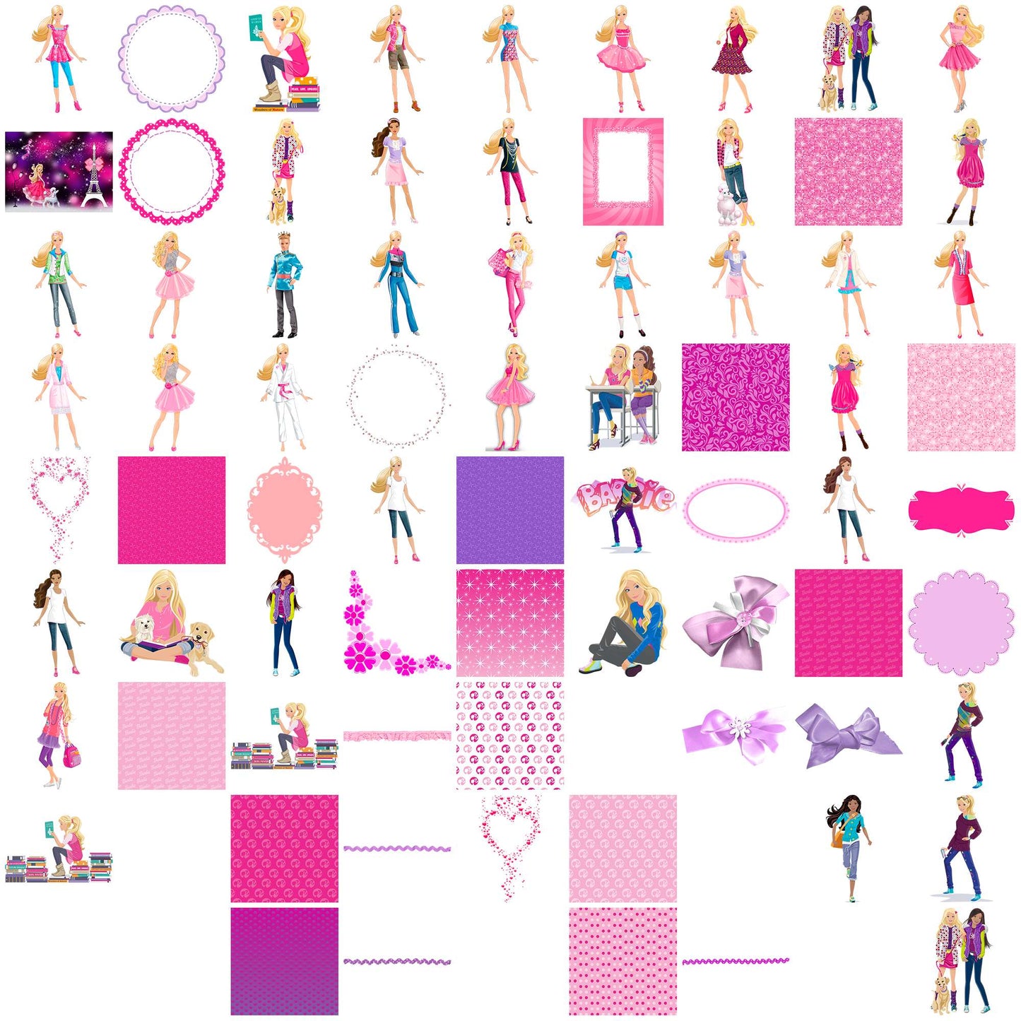 Barbie goods png bundle, barbie games png, barbie girl png