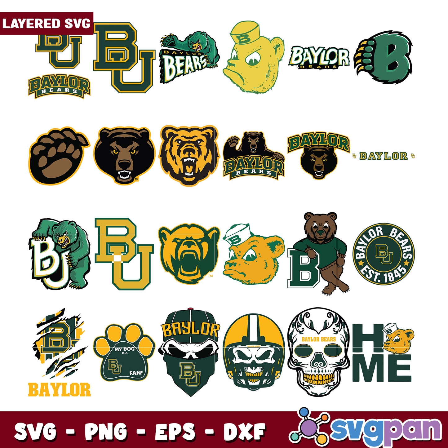 Baylor Bears SVG Bundle Layered Designs