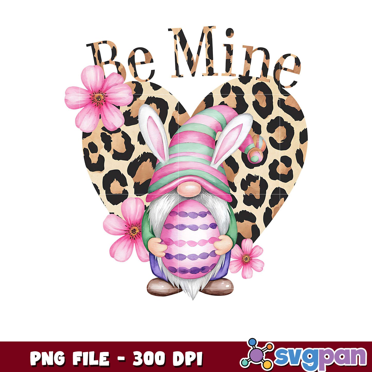 Be Mine Gnome in Leopard Heart, Cute Easter PNG Design