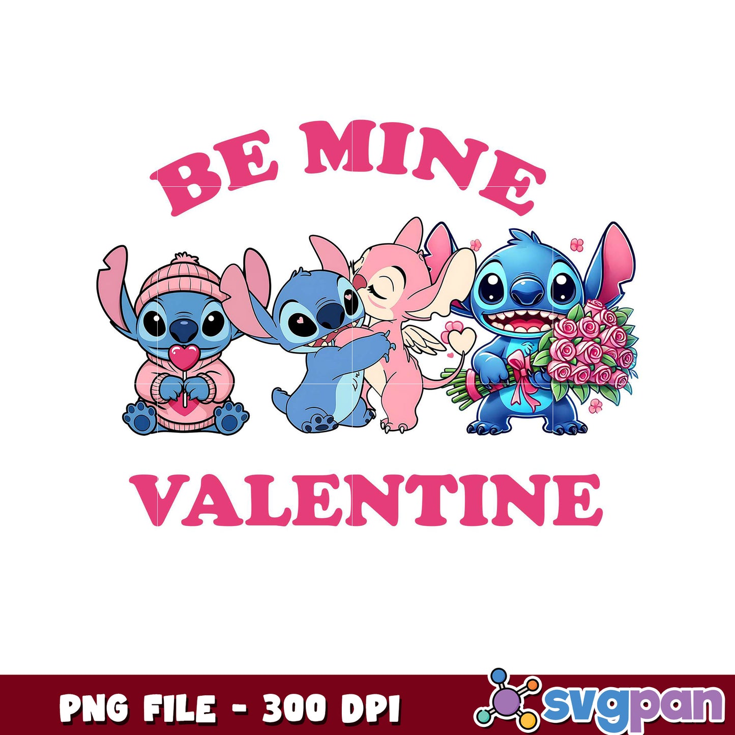 Be Mine Valentine PNG Design, Cute Stitch Characters Art