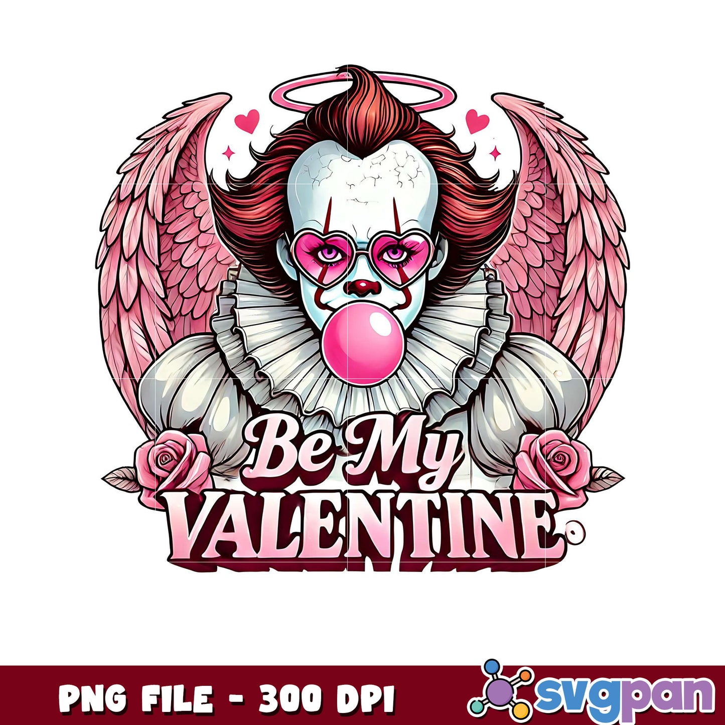 Be My Valentine clown design, colorful and unique PNG art