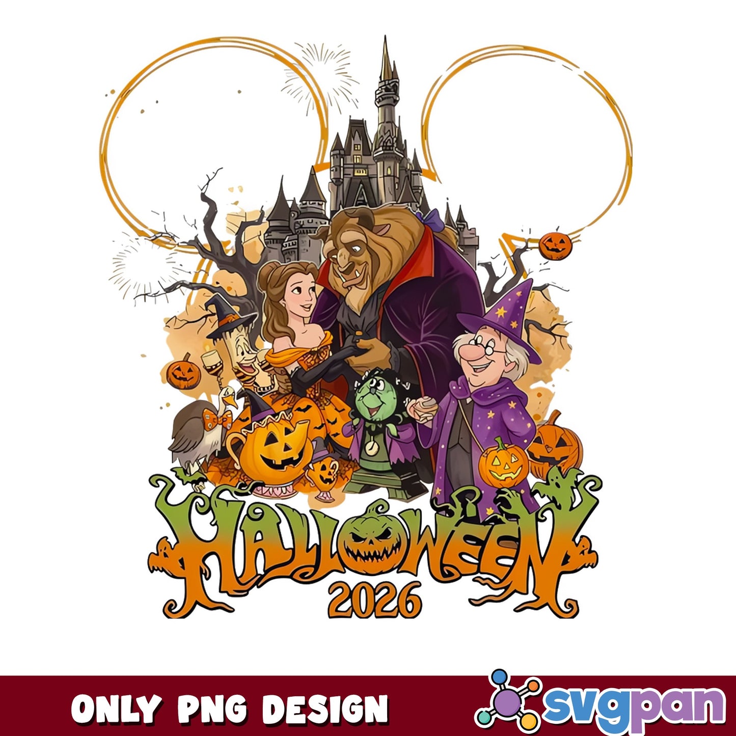 Beauty And The Beast Halloween 2026 PNG, Disney Castle PNG, Spooky PNG