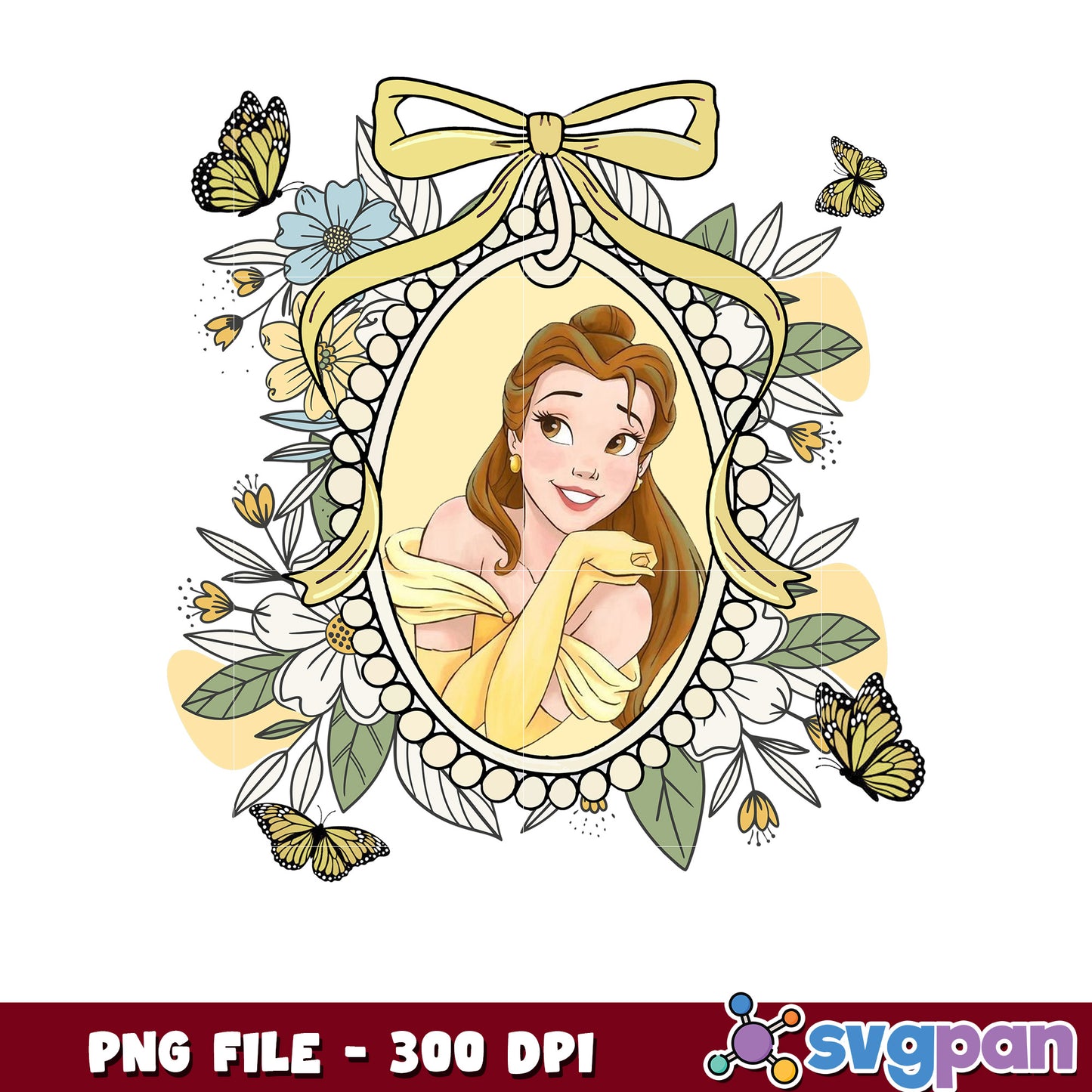 Belle PNG Floral Frame Princess Disney
