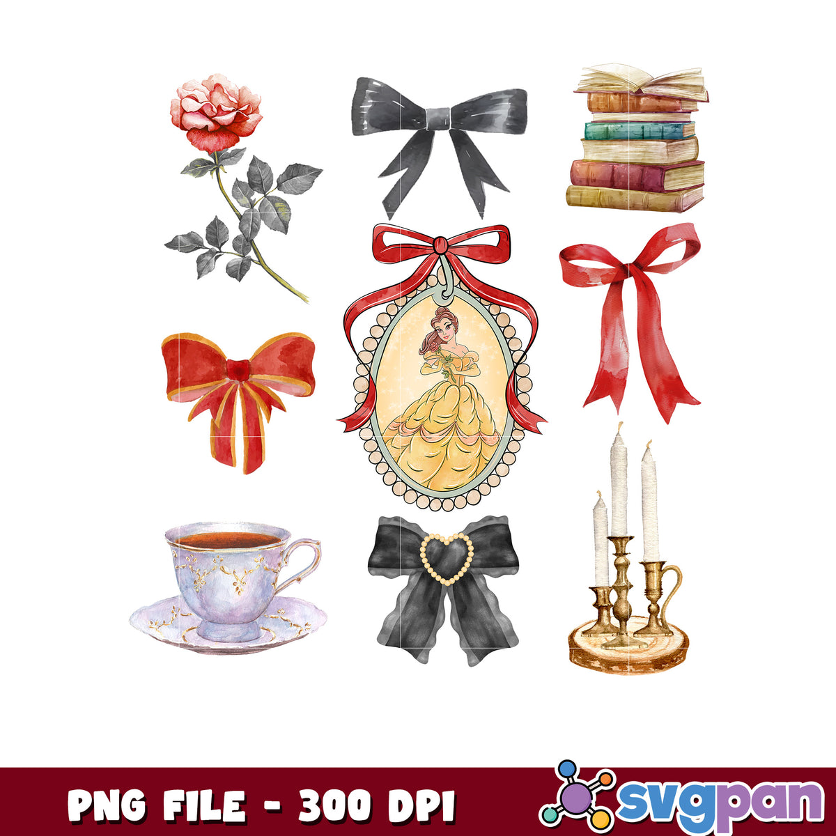 Belle Watercolor PNG Clipart Set