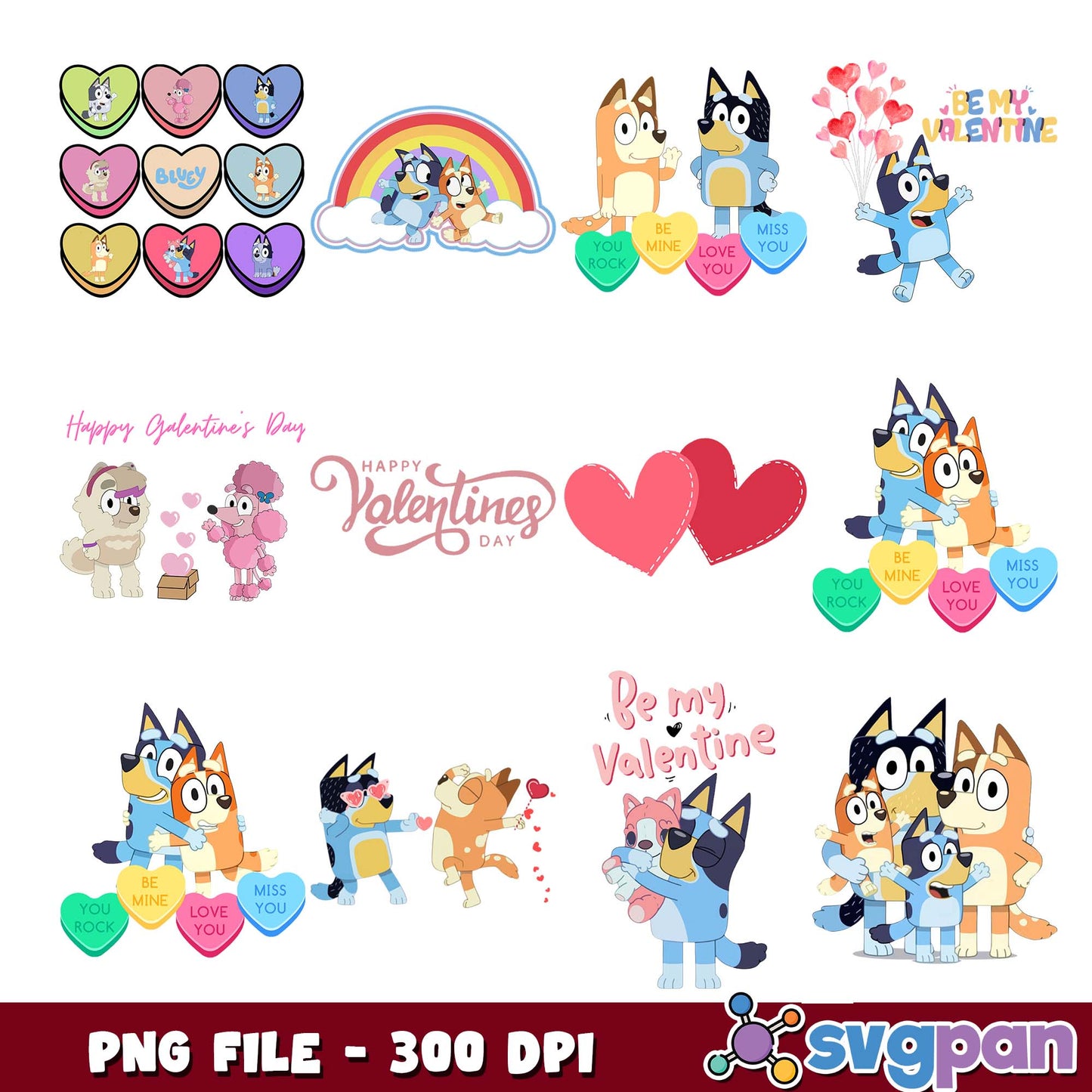 Be my valentine bluey dog png bundle