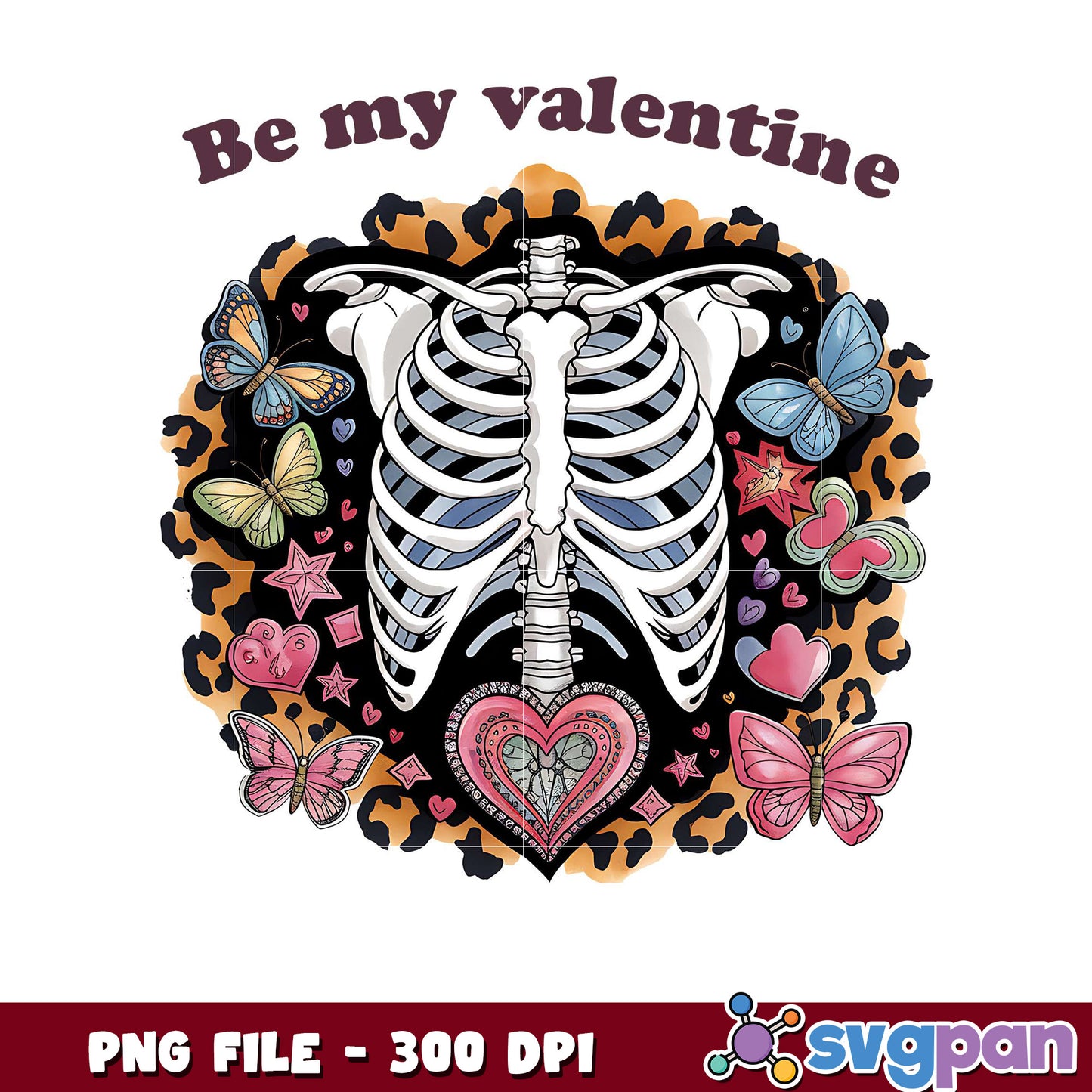 Be my valentine skeleton art, vibrant colorful PNG file