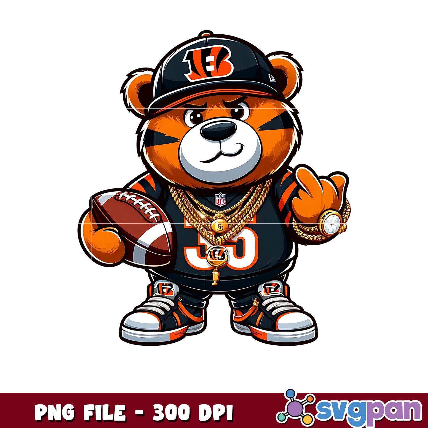 Bengals thug life bear png, nfl jerseys png, american rugby png