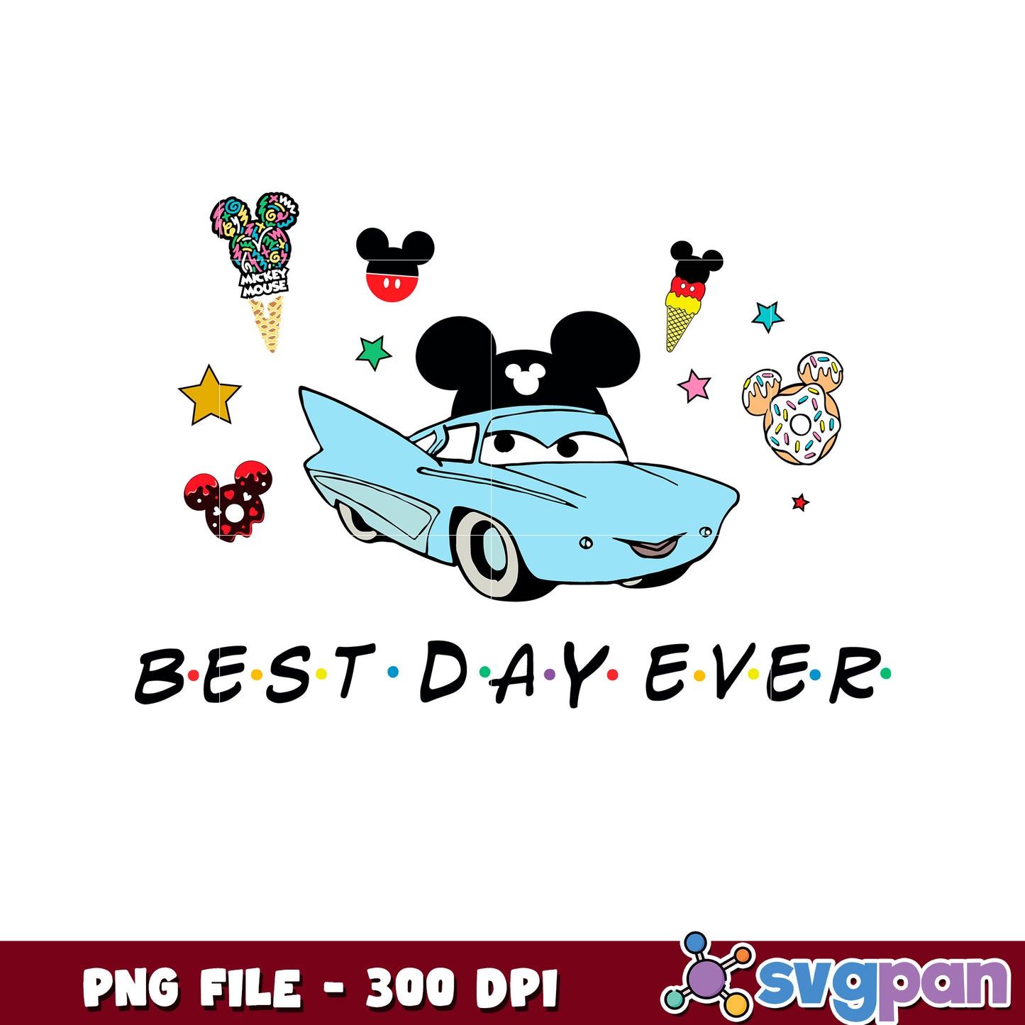 Best day ever blue car png, disney tickets png, cars movie png
