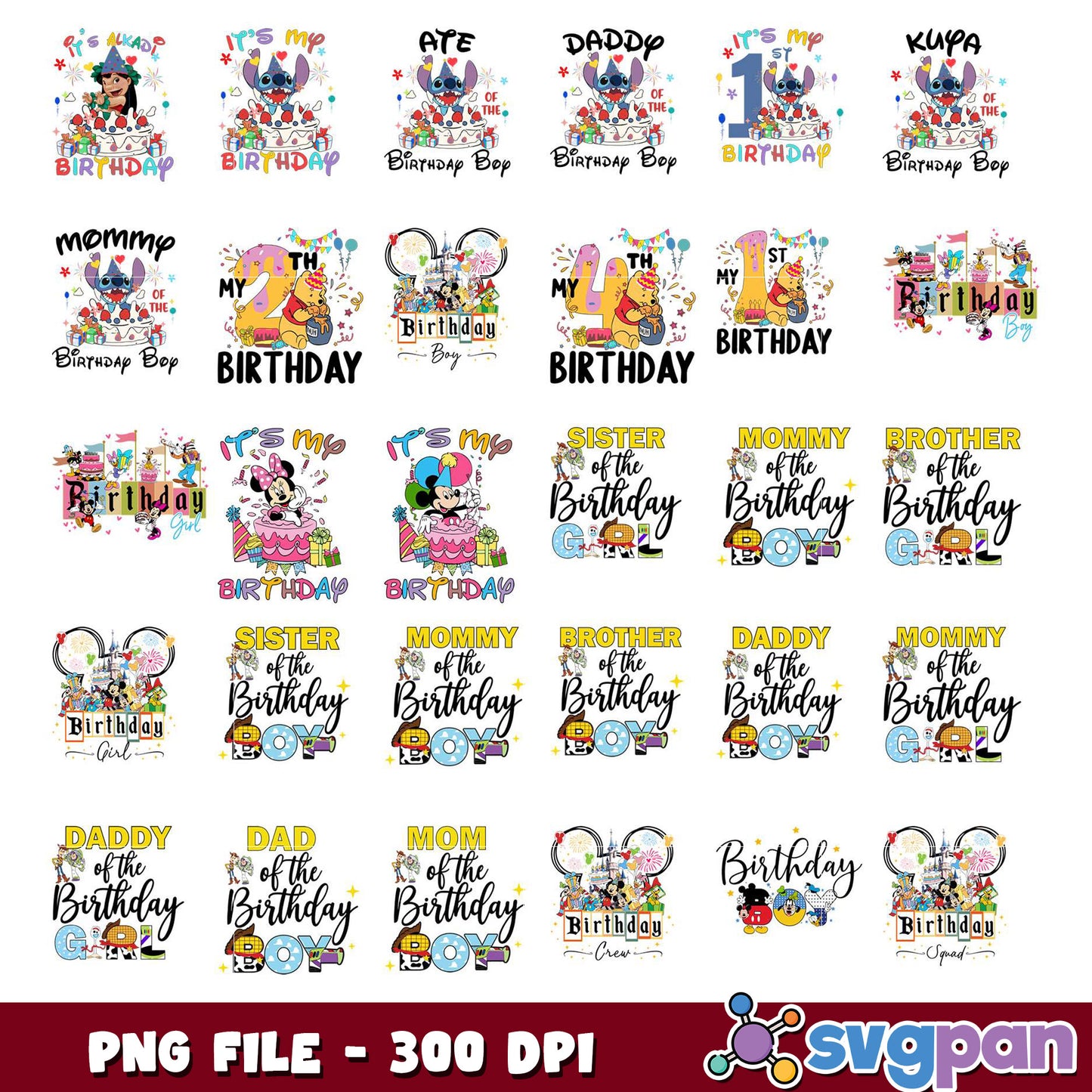 Birthday PNG Bundle Disney & Stitch Designs
