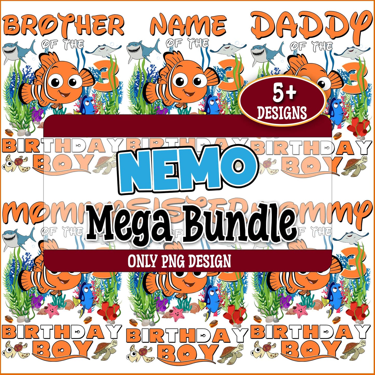 Birthday boys nemo png bundle