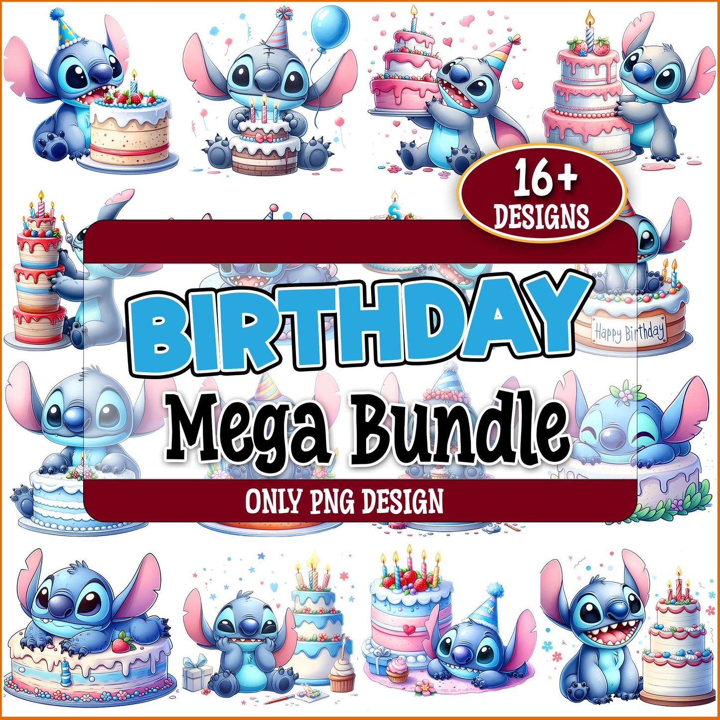 Birthday cake stitch png bundle
