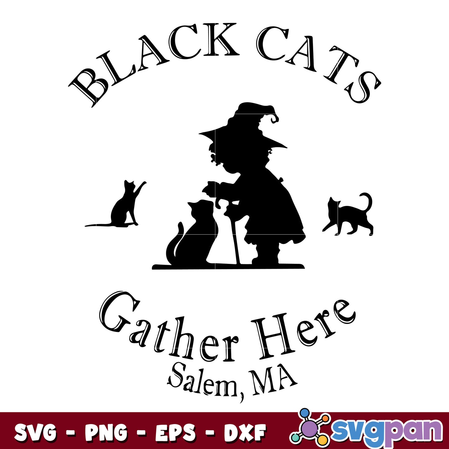 Black Cats Gather Here Salem Ma Halloween Witch svg