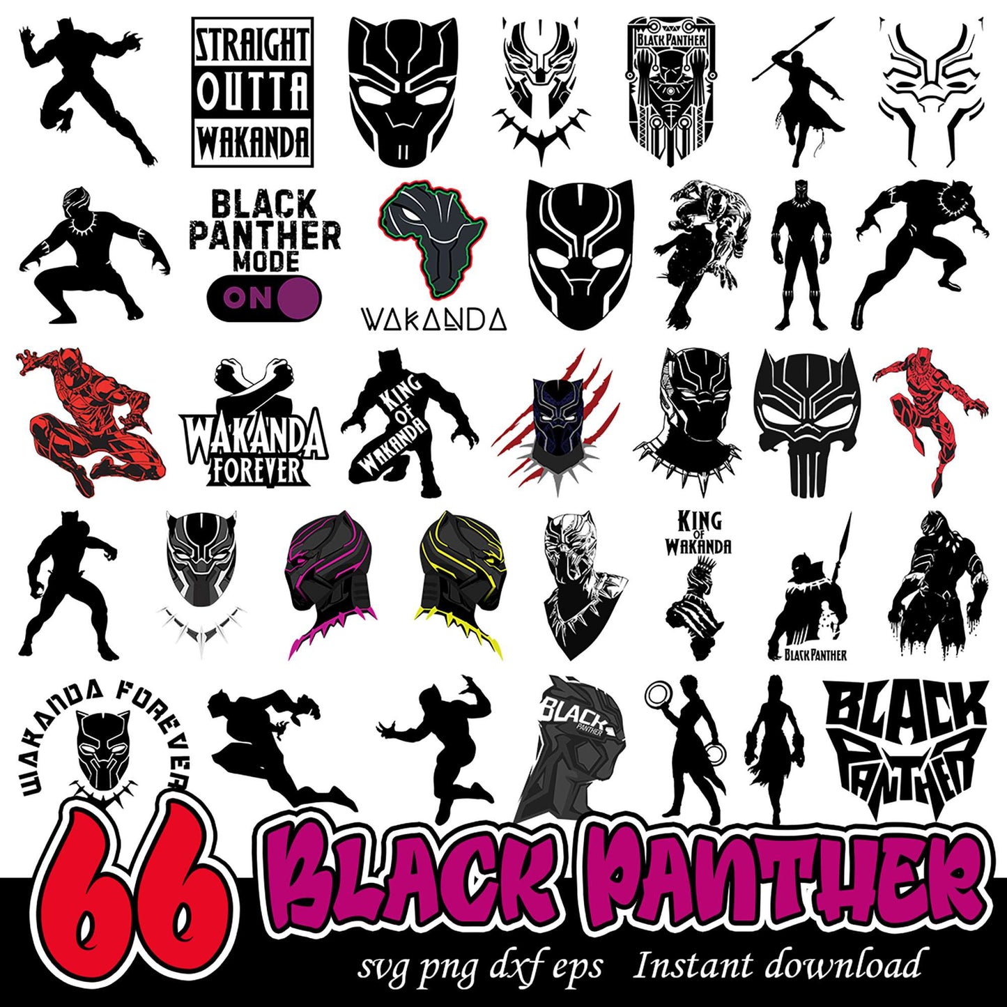 Black Panther SVG Bundle 66 Designs for Instant Download