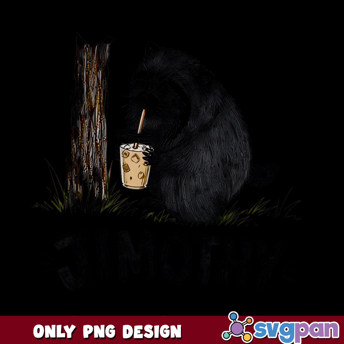 Black Bear Drinking Iced Coffee PNG, Funny Bear PNG, Coffee Lover PNG
