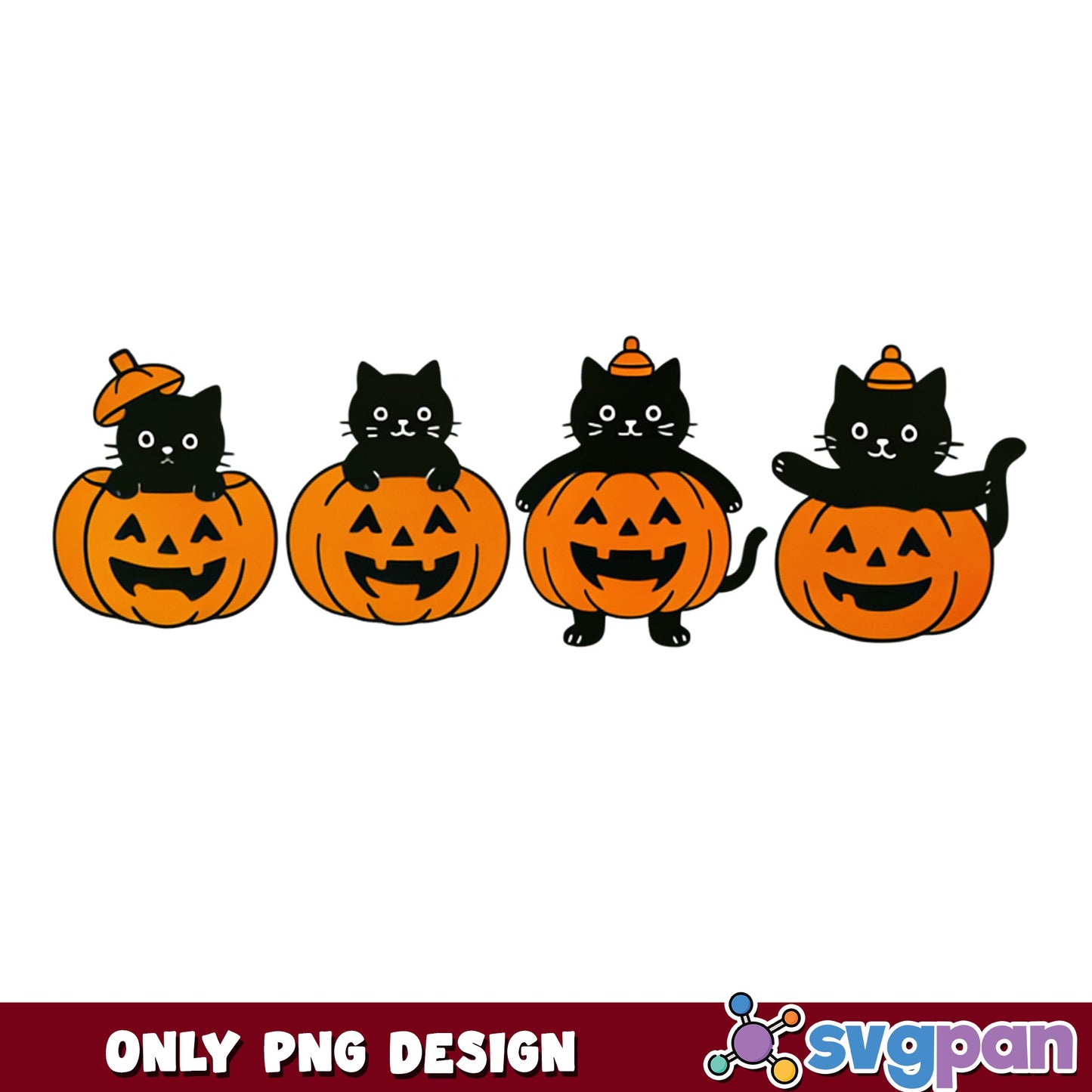 Black Cat Pumpkin Halloween PNG, Cute Cat Bundle, Halloween PNG