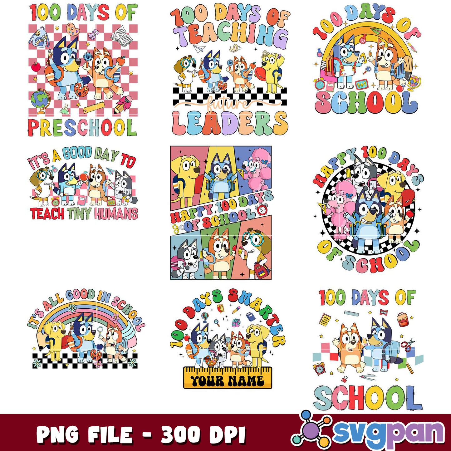 Bluey 100 Days of School PNG Bundle