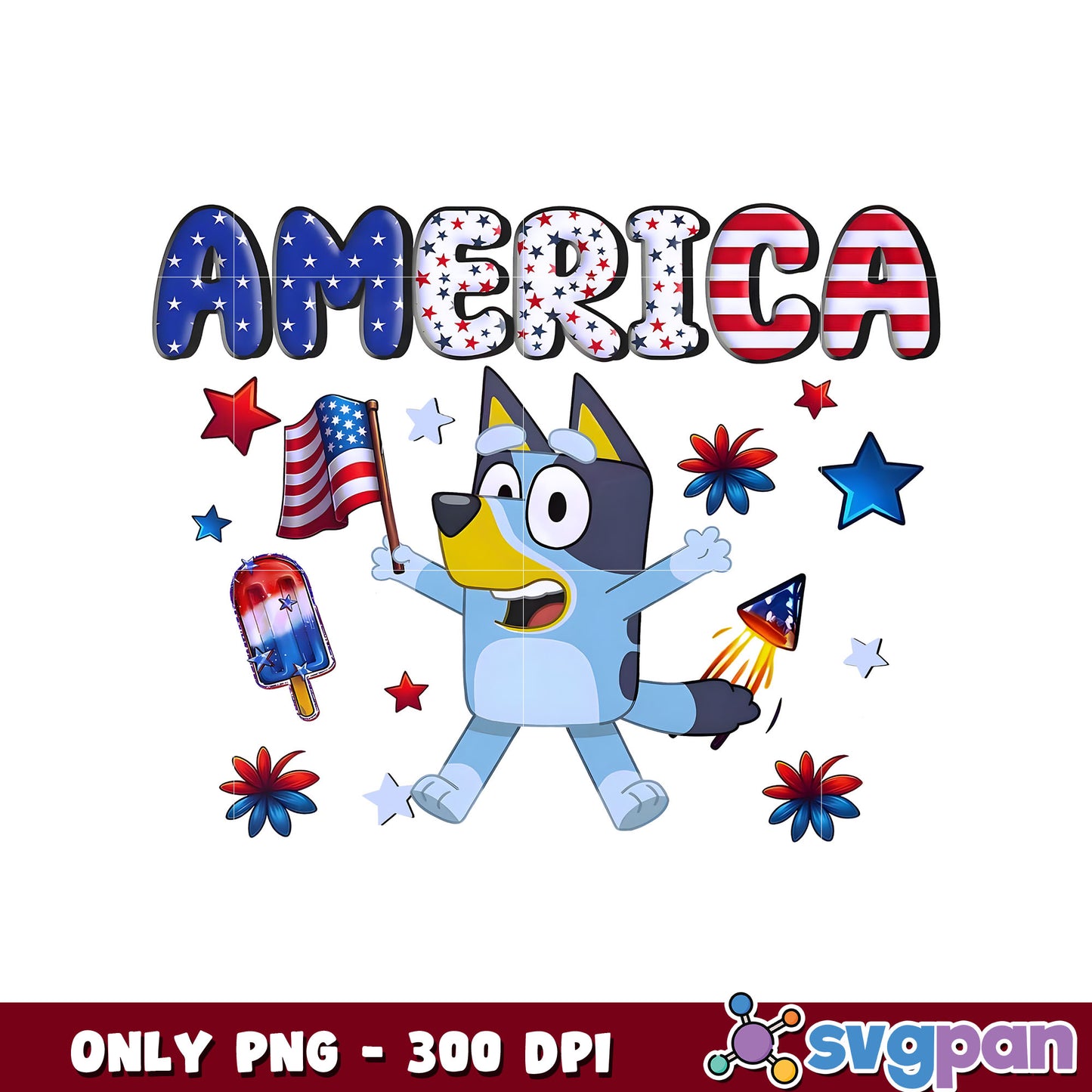 Bluey America 4th Of July png, bluey in america png, bluey dog png