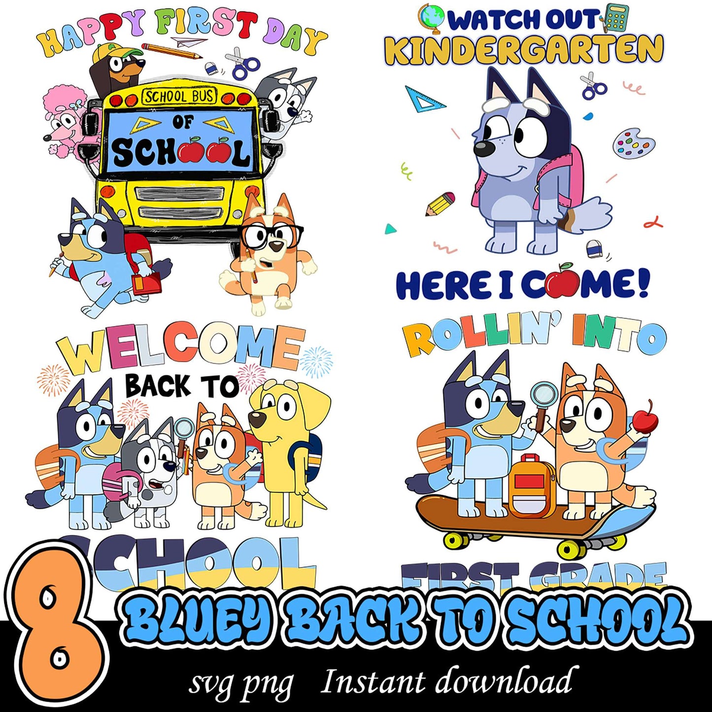 Bluey Back to School Bundle PNG for Kids Instant Download