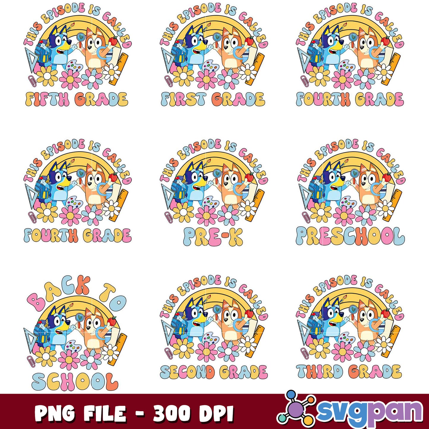 Bluey Back to School PNG Bundle