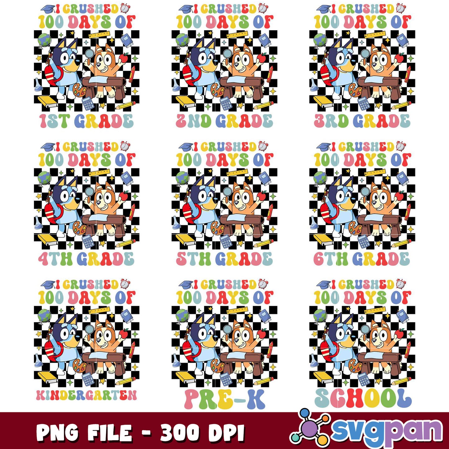 Bluey Bingo 100 Days PNG Bundle