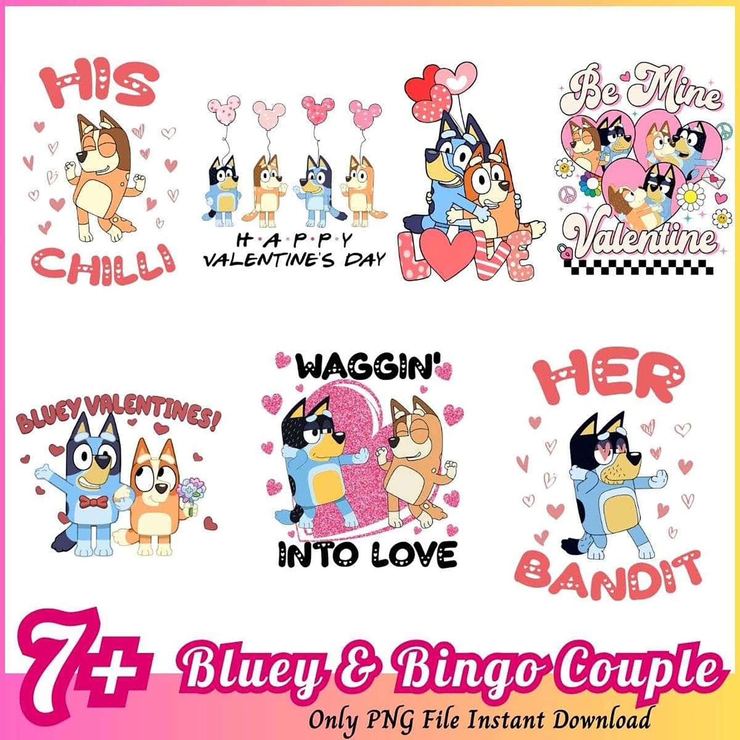 Bluey Bingo Couple Valentine PNG Bundle